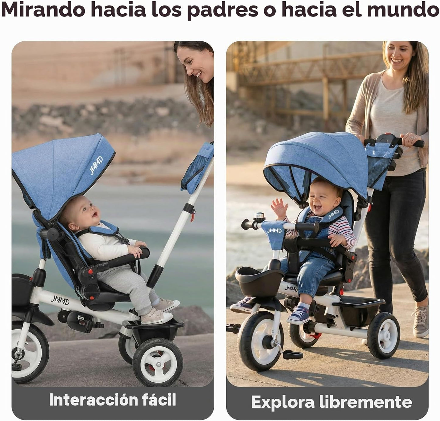 JMMD Cochecito de triciclo 7 en 1 con asa de empuje, triciclo de be...