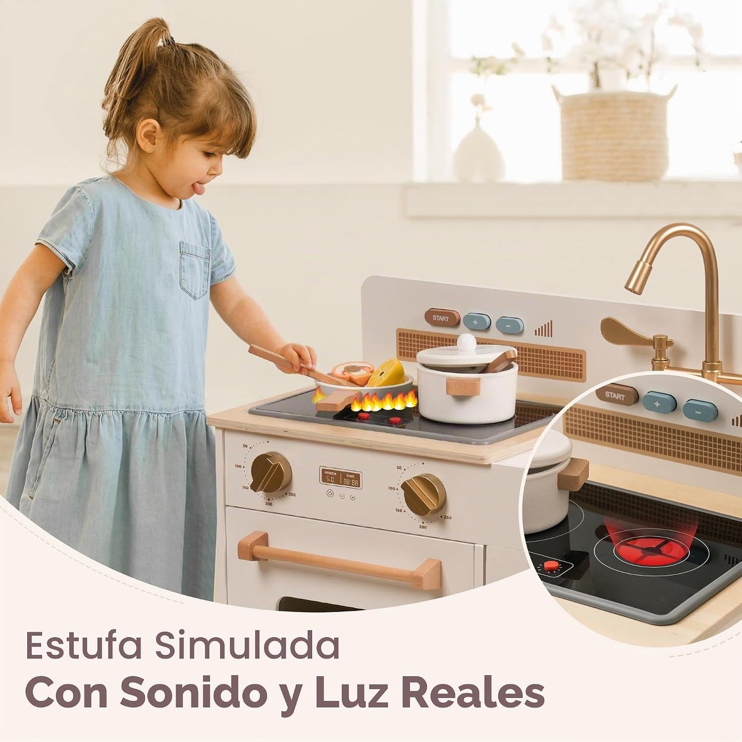 ROBOTIME Juego de cocina para niños pequeños, juego de cocina de ma...