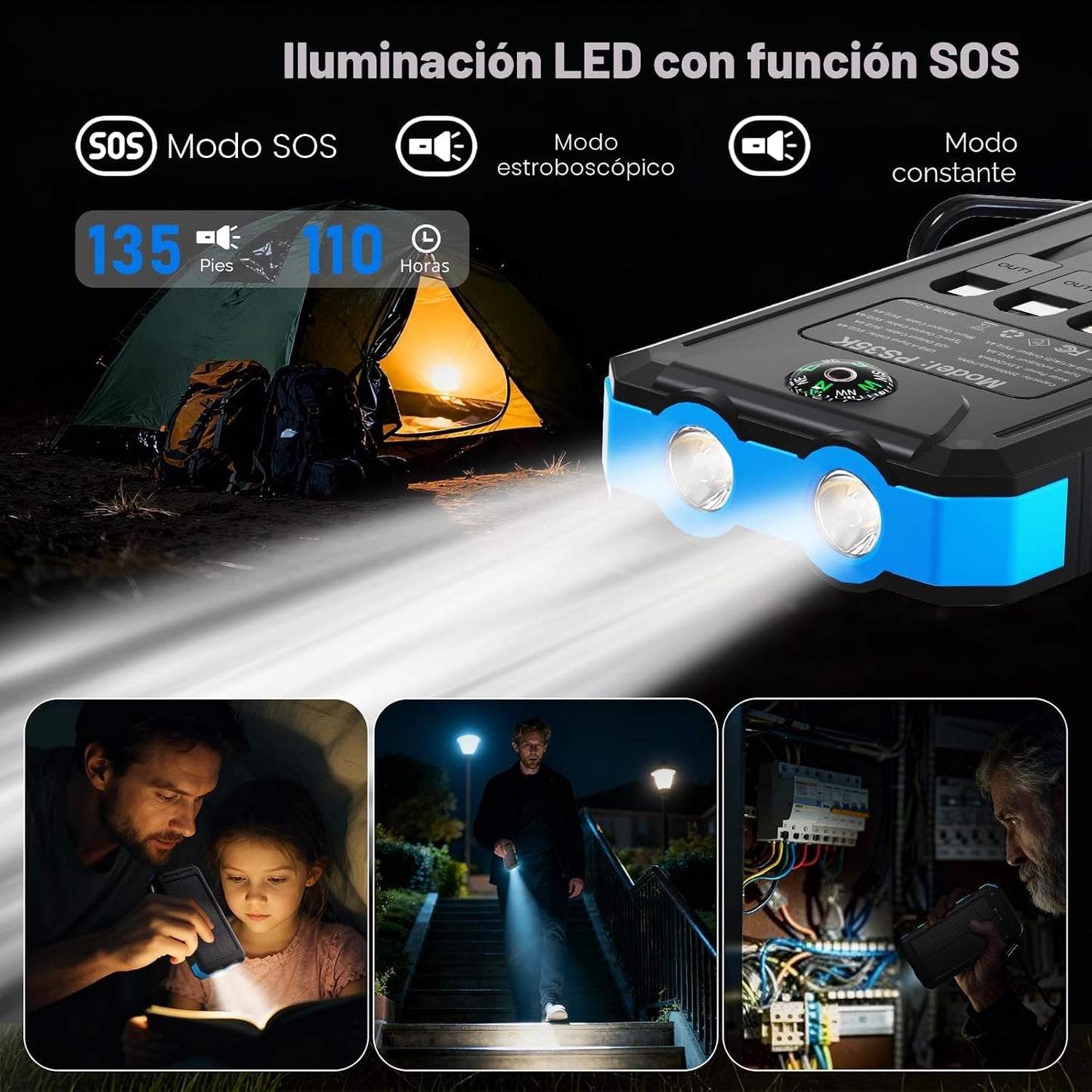 Durecopow Cargador solar de 20,000 mAh, cargador portátil, 4 cables...