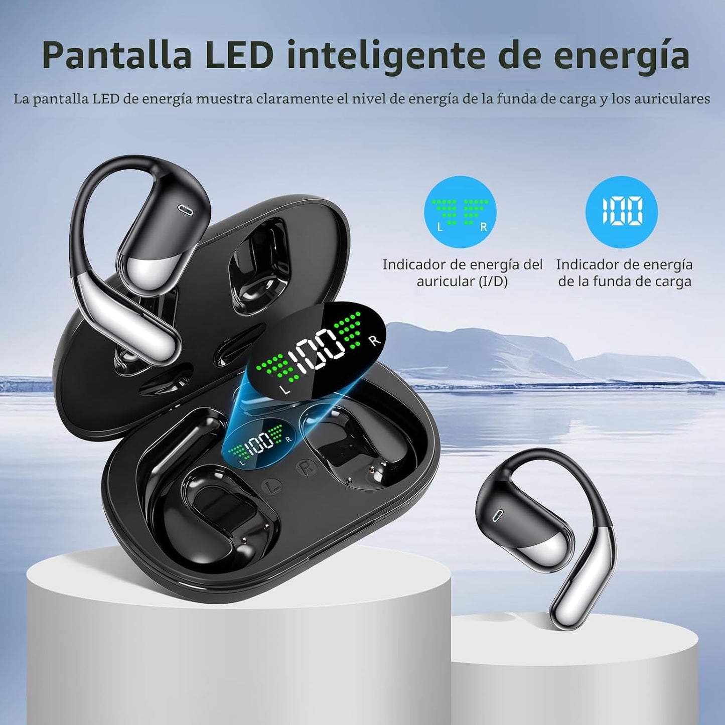 Auriculares inalámbricos con clip para la oreja abiertos, auricular...