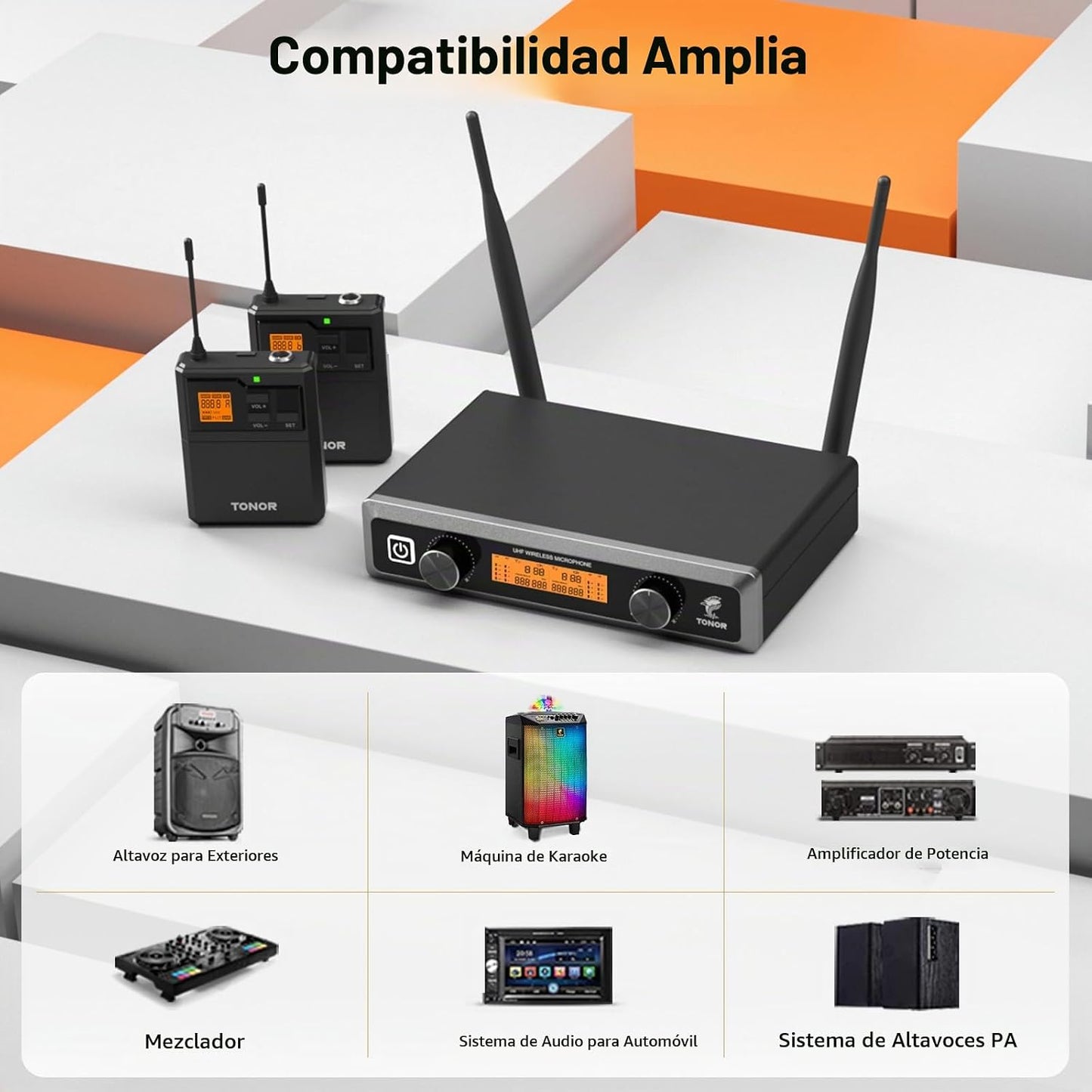 TONOR Sistema de micrófonos inalámbricos UHF con auriculares\/micró...