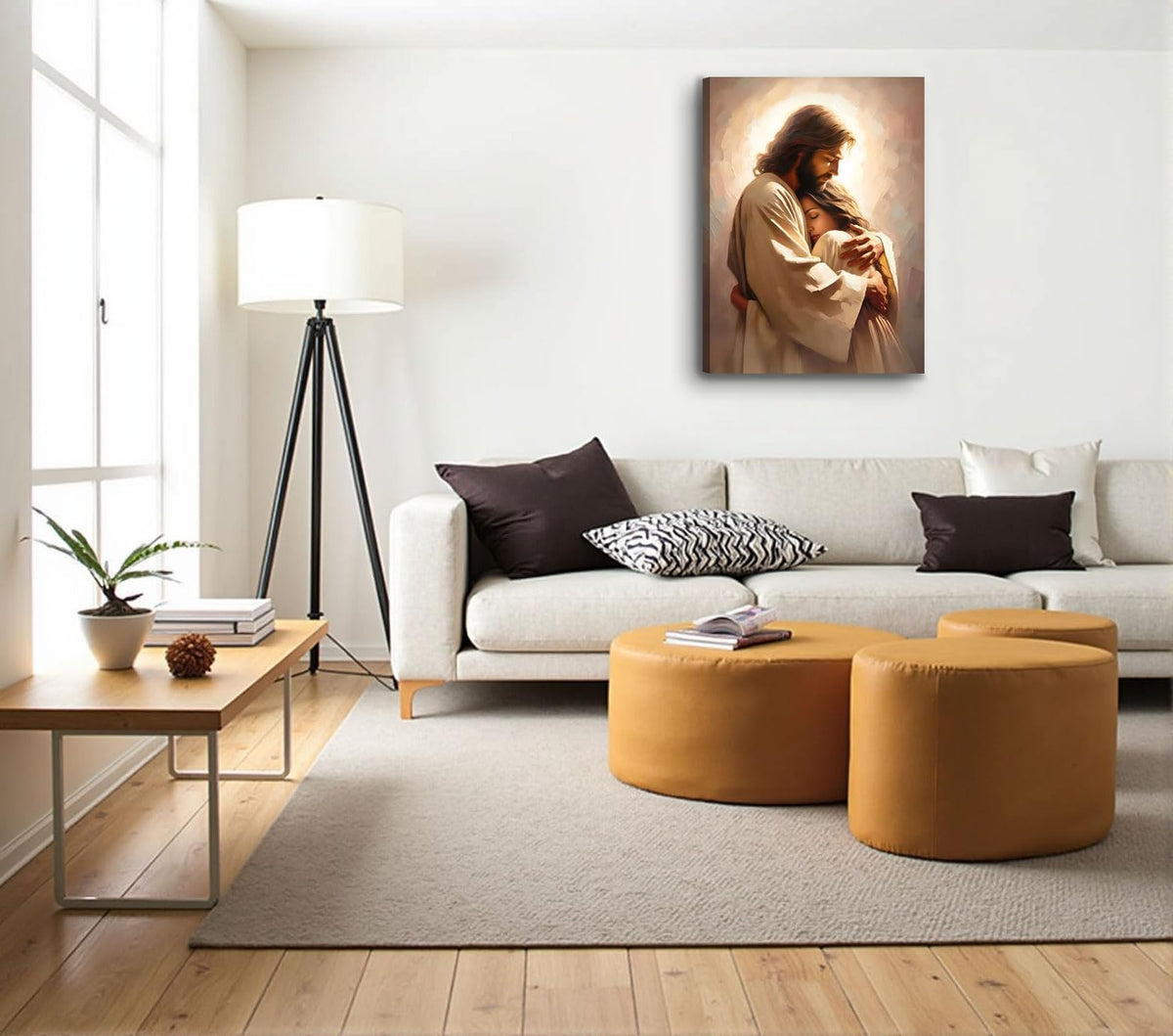 Lienzo de Jesús abrazando a una mujer, arte de pared, refugio segur...