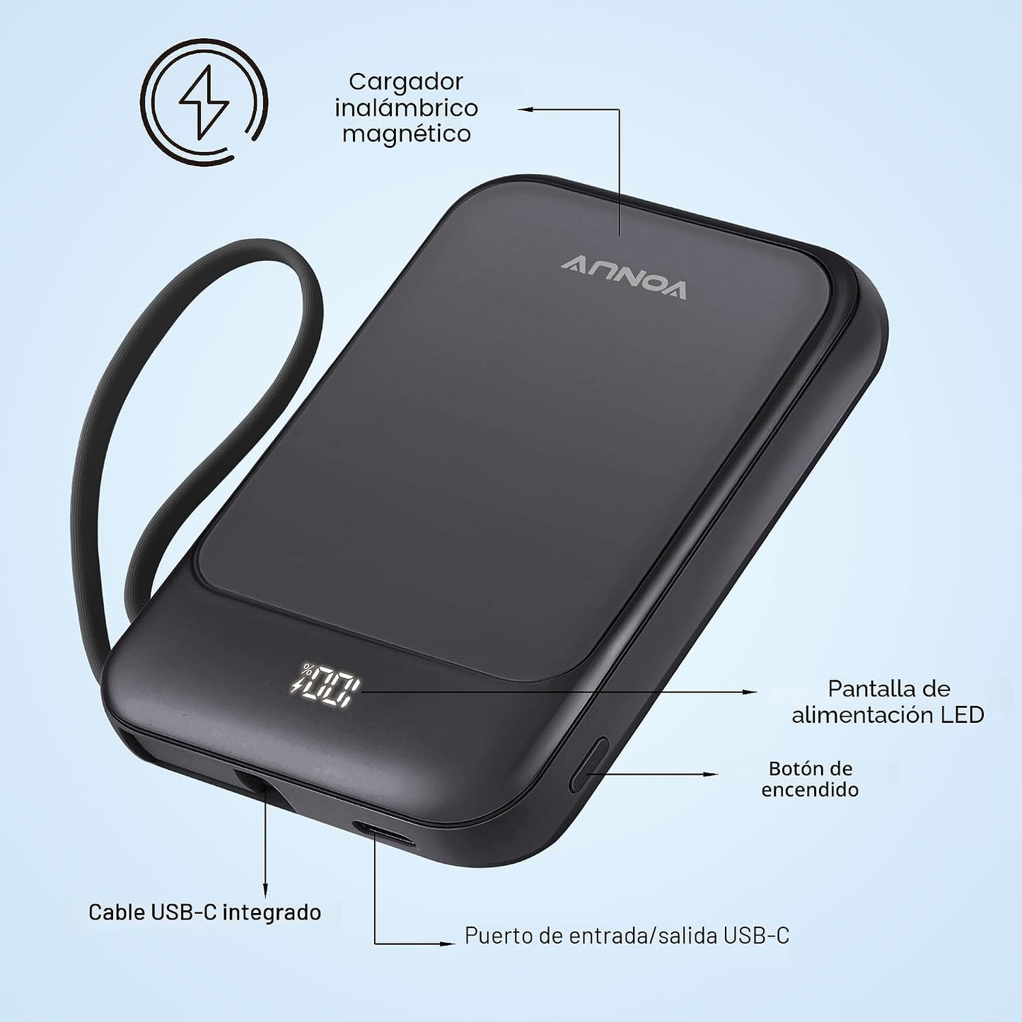 VONUV Banco de Energía Magnético 10000mAh, Cargador Portátil Inalám...