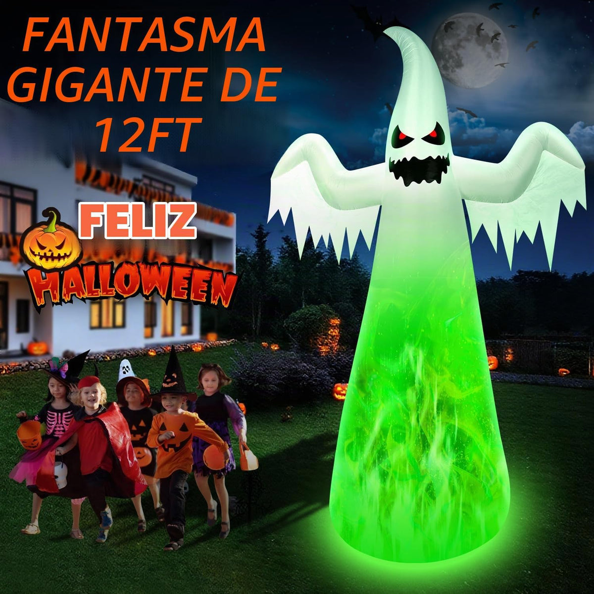 Fantasma inflable gigante de Halloween de 12 pies con luces LED de...