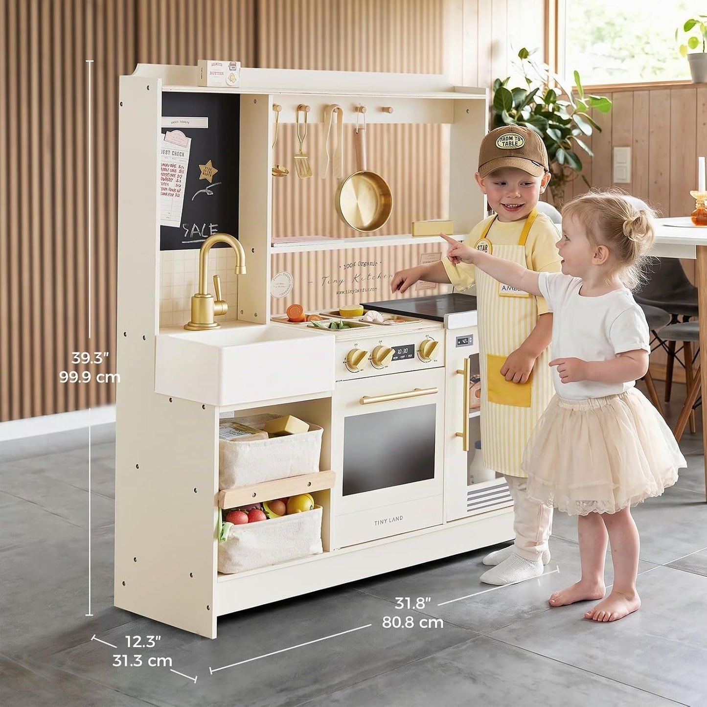 Tiny Land BistroSwitch - Juego de cocina de madera 2 en 1 con pizar...
