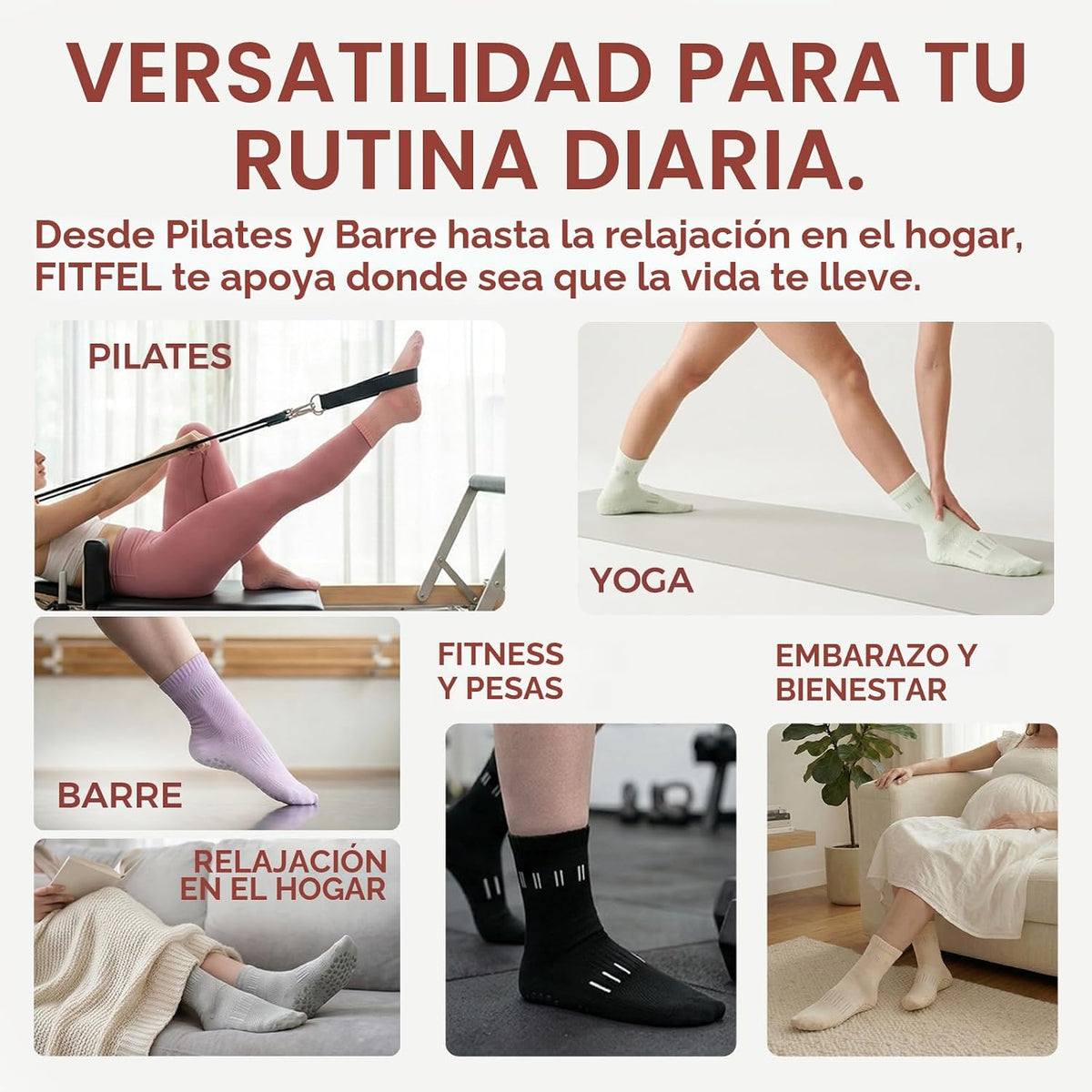 FITFEL 5 pares de calcetines de pilates, calcetines de yoga con emp...