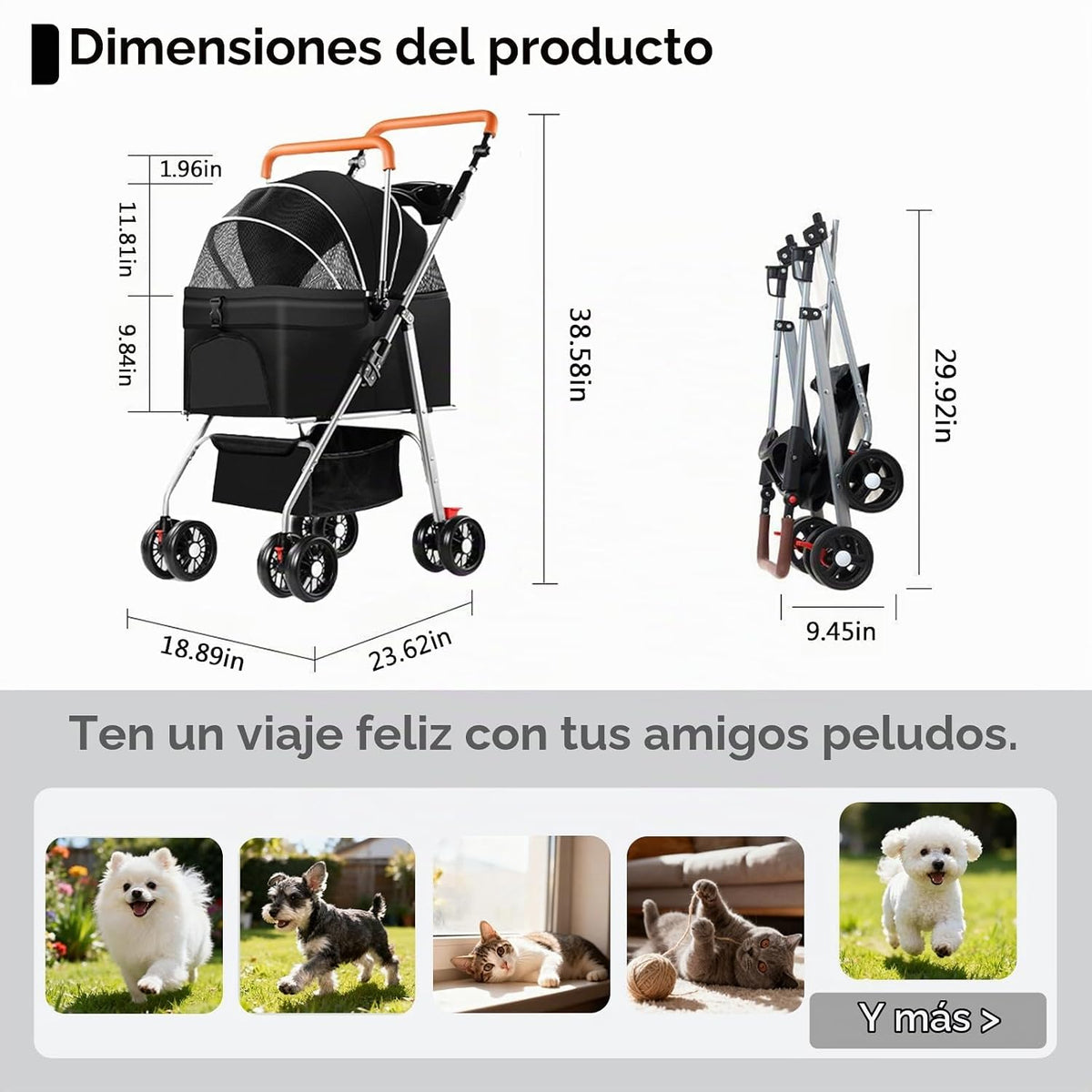 YYW Cochecito para mascotas 3 en 1 con portador extraíble, portavas...
