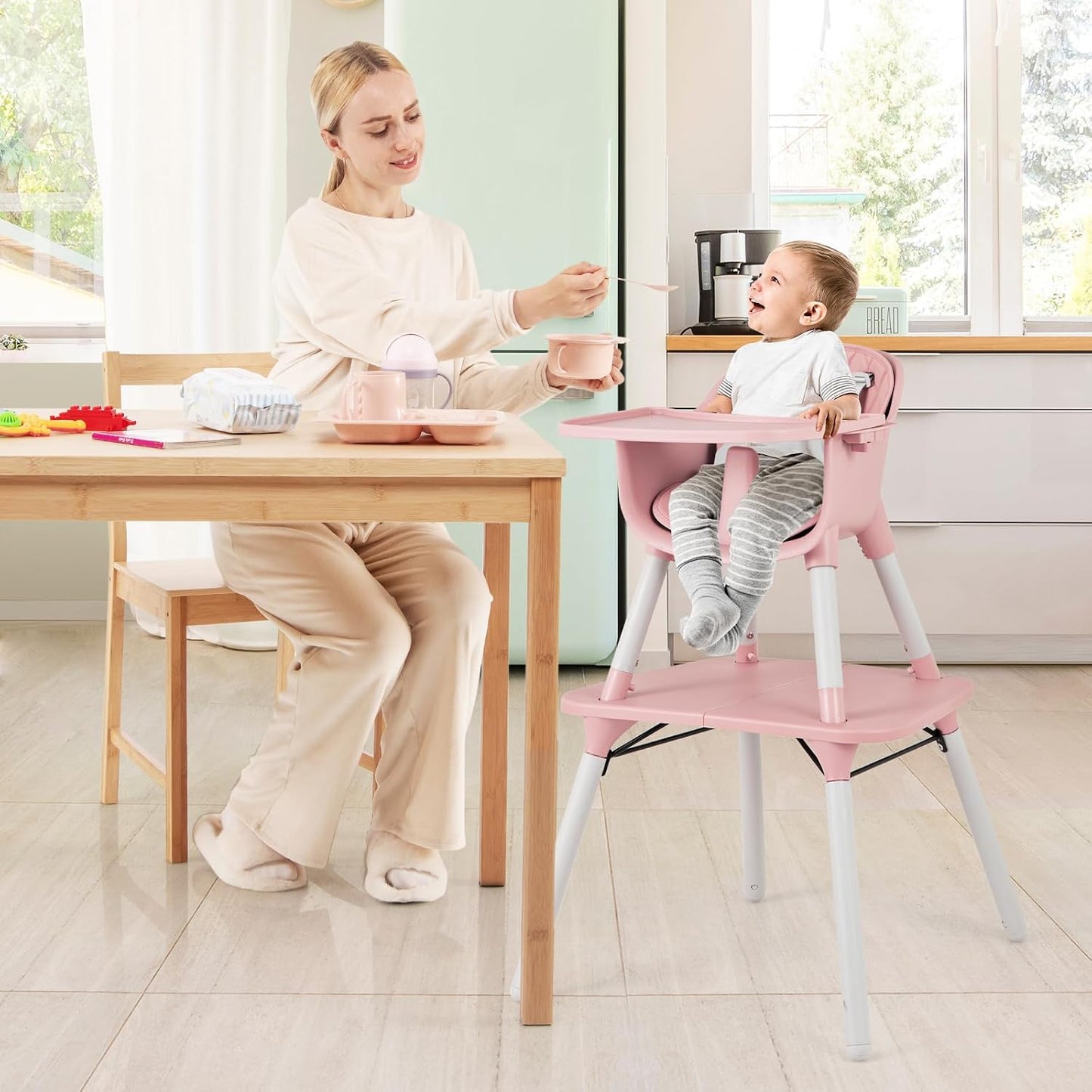 HONEY JOY Silla alta 5 en 1 convertible, silla alta para bebés y ni...