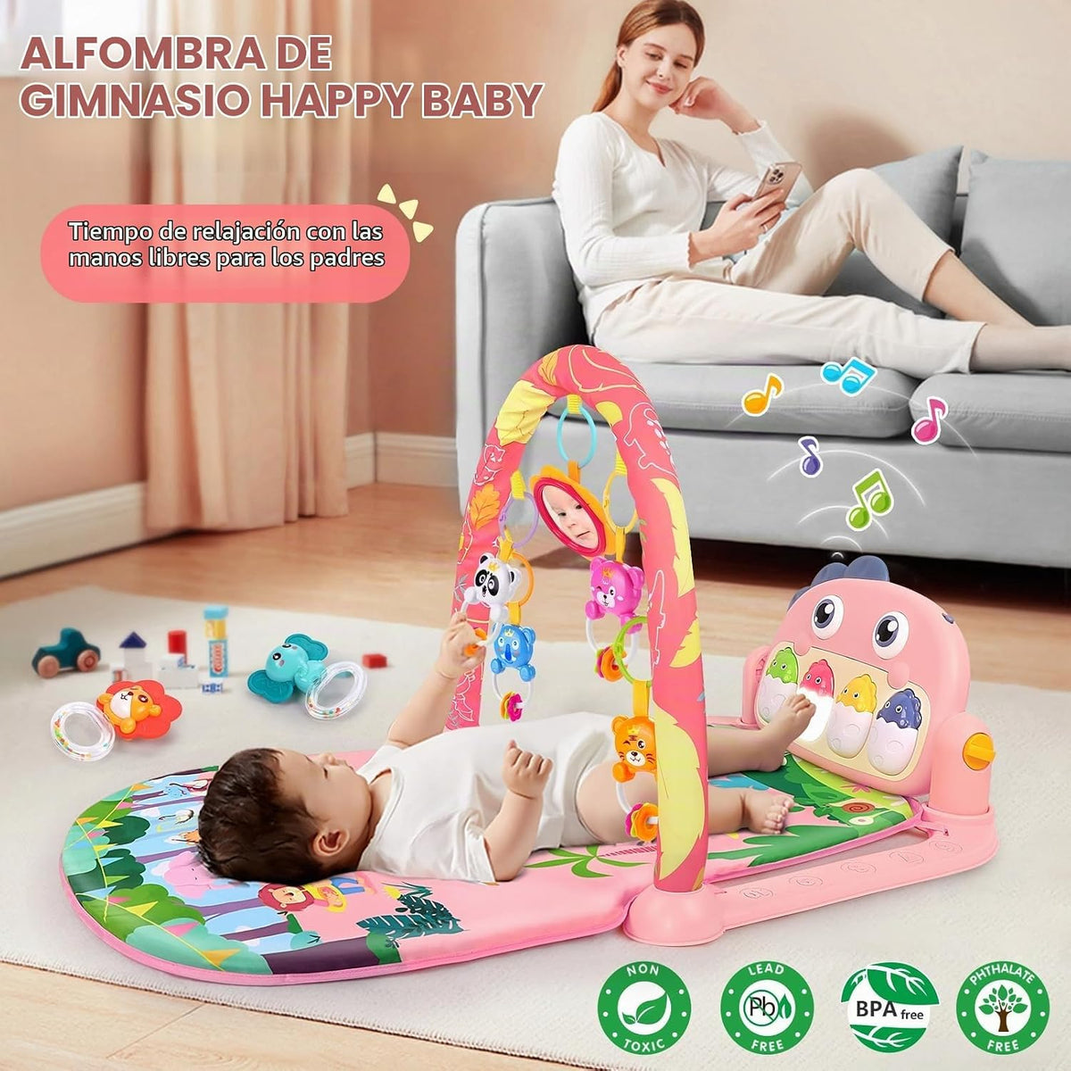 UMIKU - Alfombrilla de juego para bebé, diseño de dinosaurio rosa |...