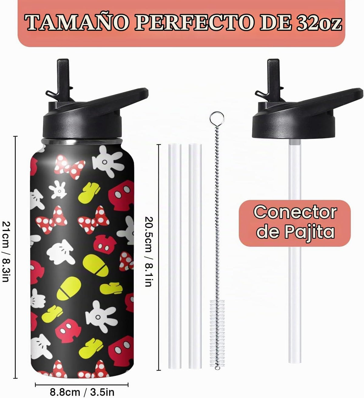 GOODNHAPPY Botella de agua de dibujos animados de 32 onzas con asa...