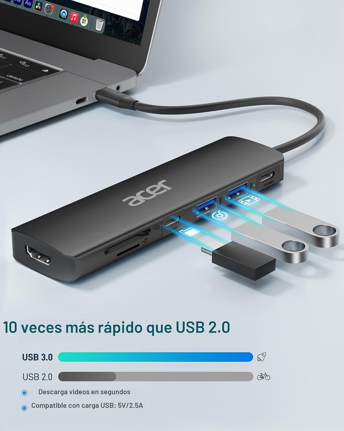 Acer USB C Hub, Dock USB-C a HDMI 7 en 1, 2 USBA 3.1 GEN1 y puerto...