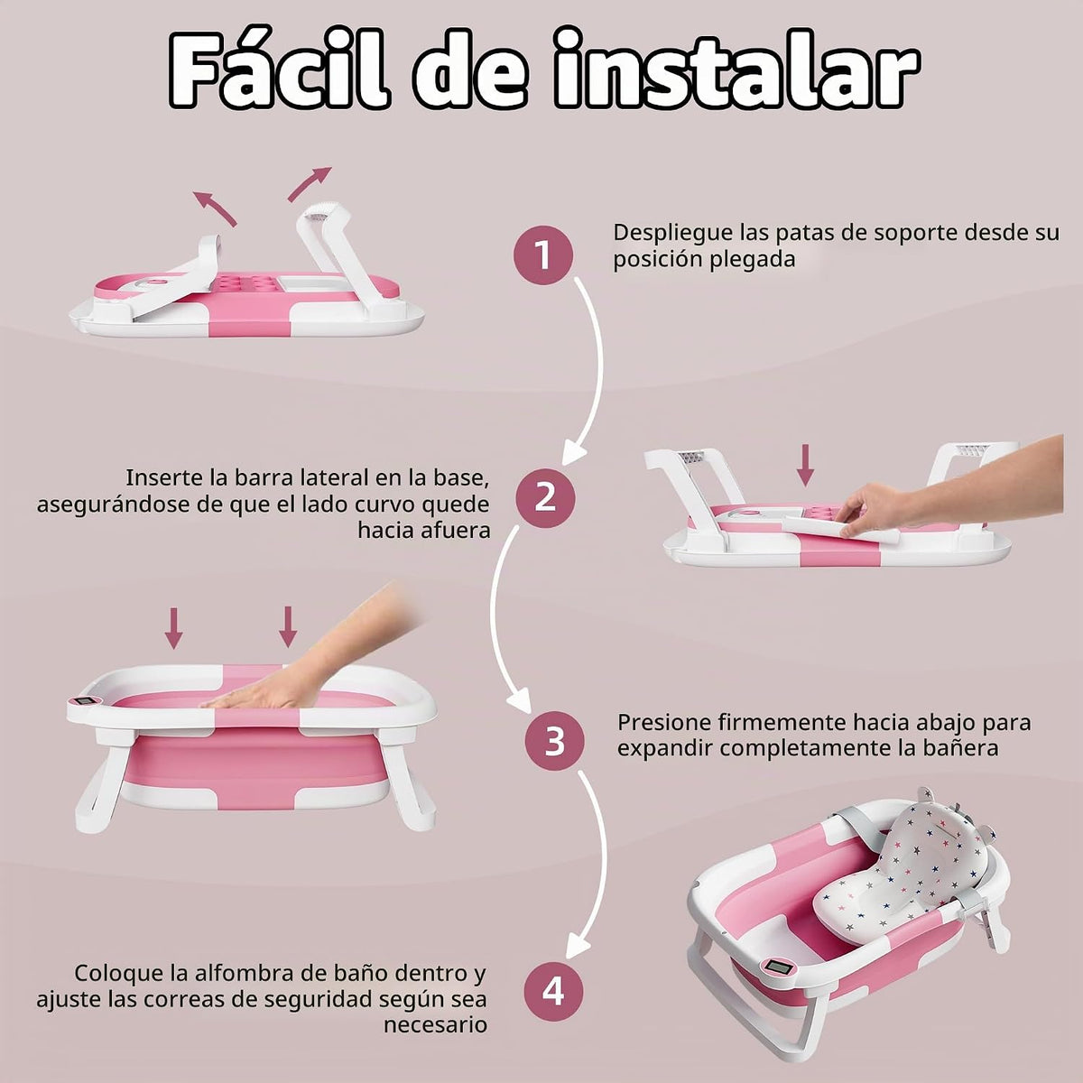 iBabyMax Bañera plegable para bebés con termómetro, 0-36 meses, ros...