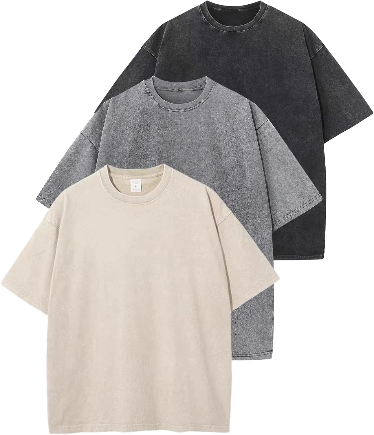 Arssm Paquete de 3 camisetas de gran tamaño para hombre, estilo vin...