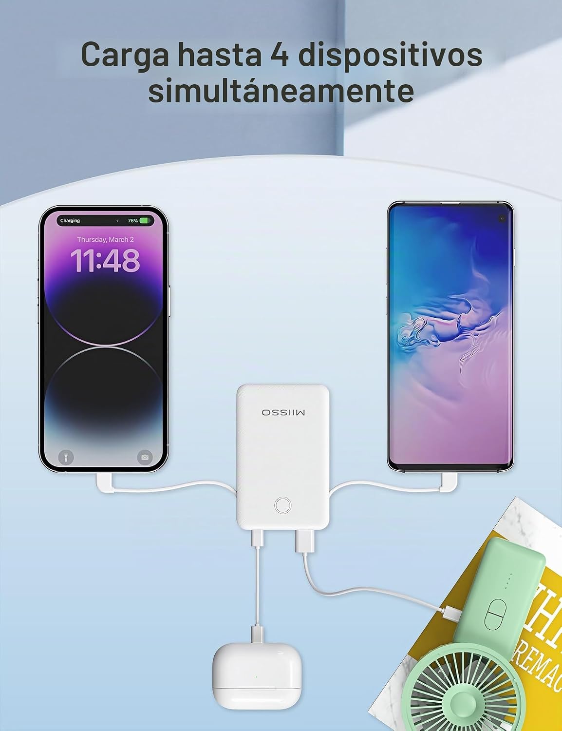 miisso - Batería externa de 6000 mAh ultradelgada con cables incorp...