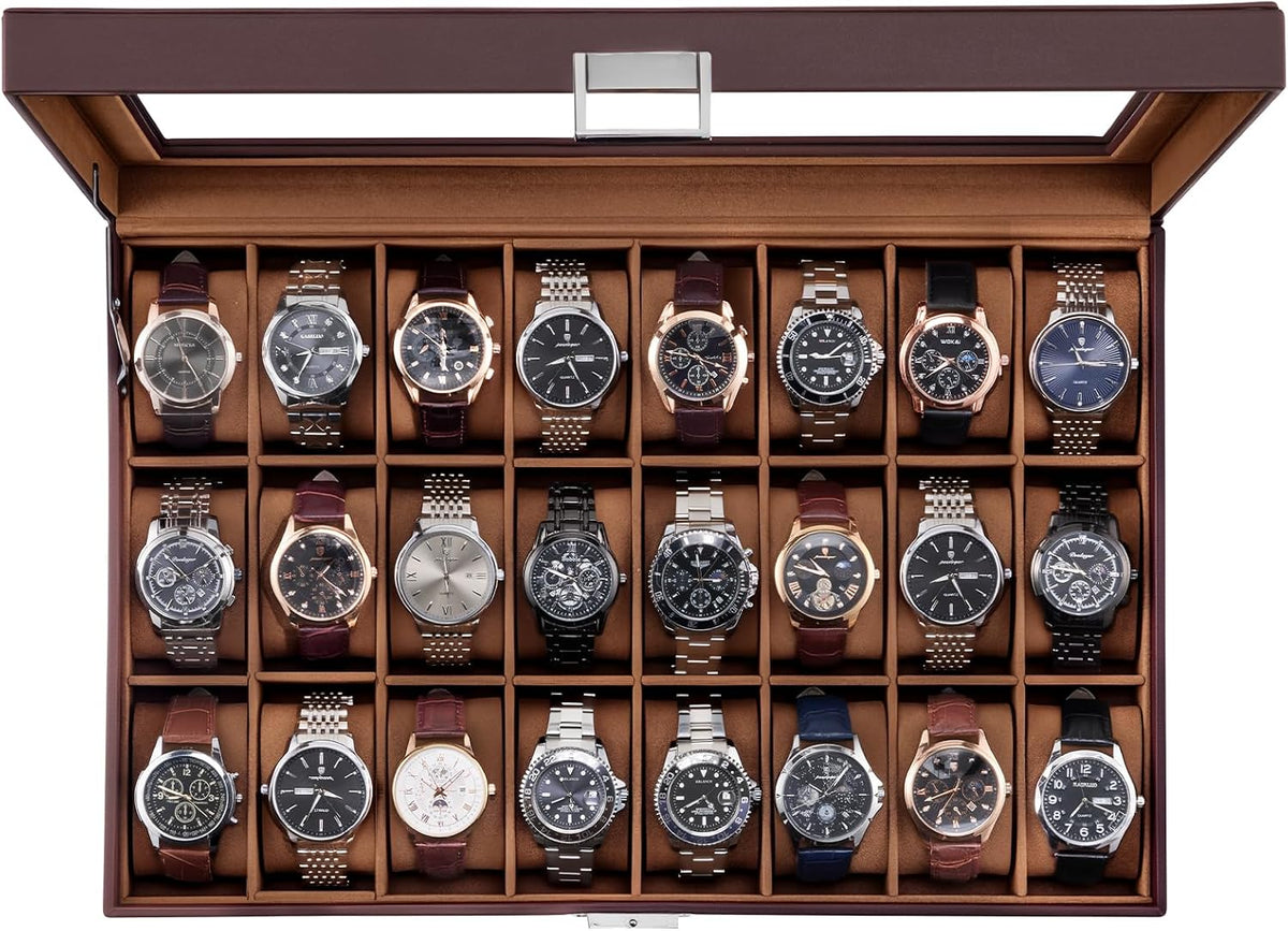 ProCase Caja de reloj para hombre, vitrina de 24 ranuras con tapa d...