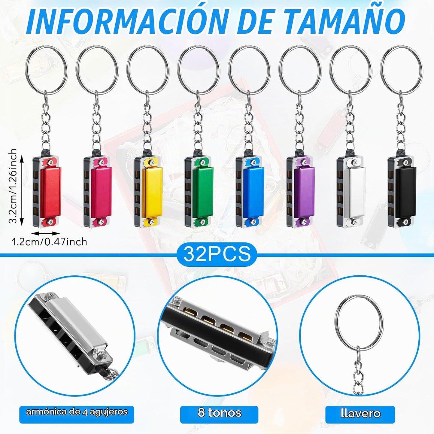 Ecally - 32 llaveros de armónica mini a granel para fiesta musical...