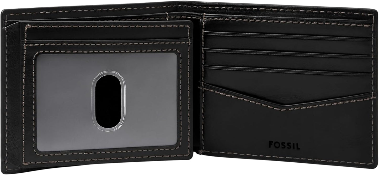 Fossil - Cartera de cuero plegable para hombre Hayes con ventana ab...