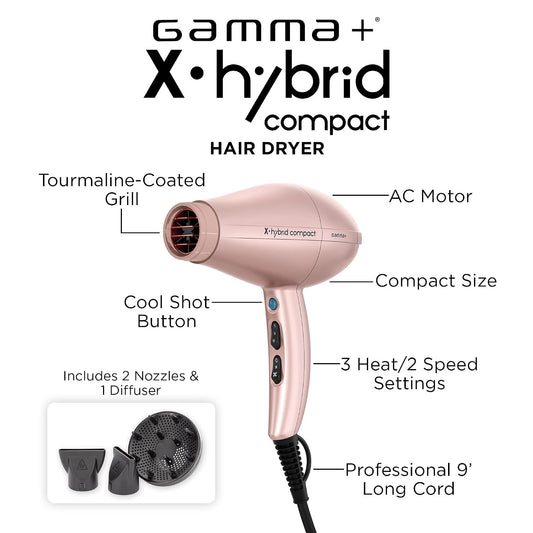 GAMMA+ Secador de pelo profesional X-Hybrid ligero, tecnología ióni...