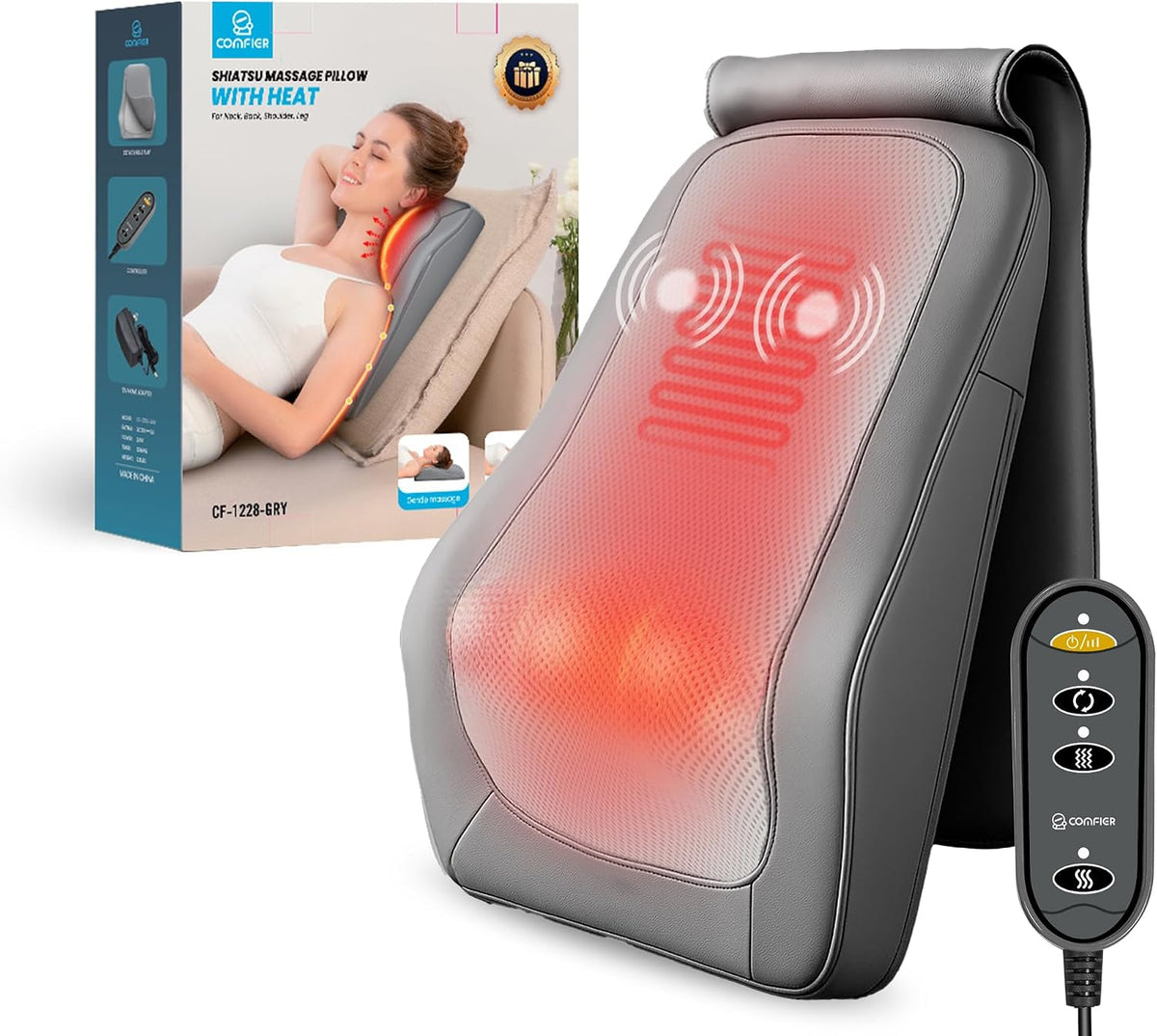 COMFIER Masajeador de espalda Shiatsu con calor y vibración, masaje...