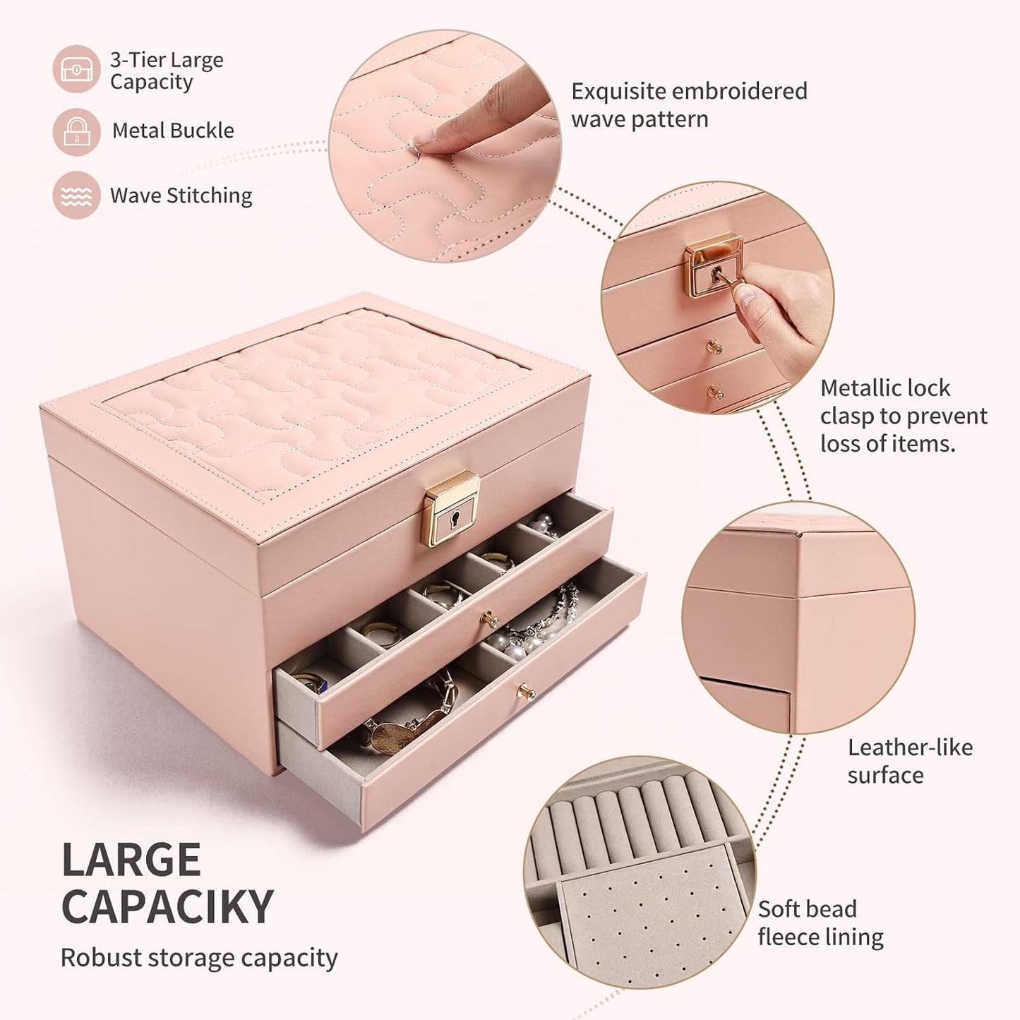 Greenfeather Joyeros para mujer, caja organizadora de joyas con tap...