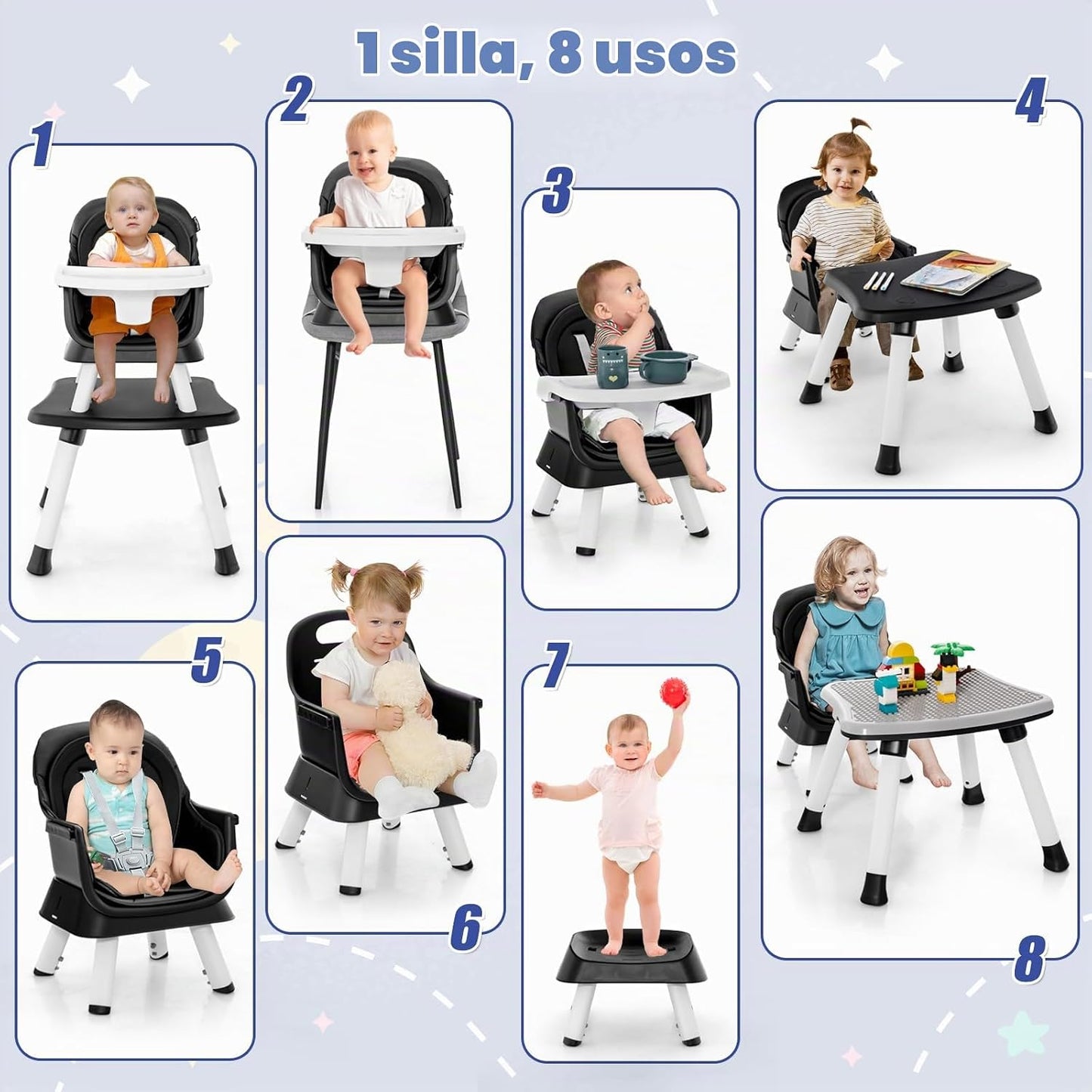 HONEY JOY Silla alta 8 en 1 para bebé, silla alta convertible para...