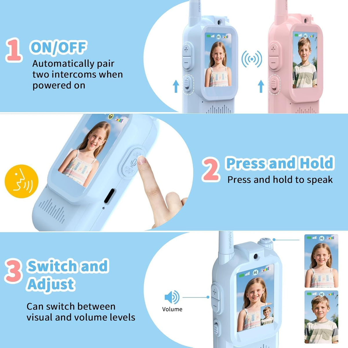 BlueFire Walkie Talkies para niños con video, pantalla de radios de...