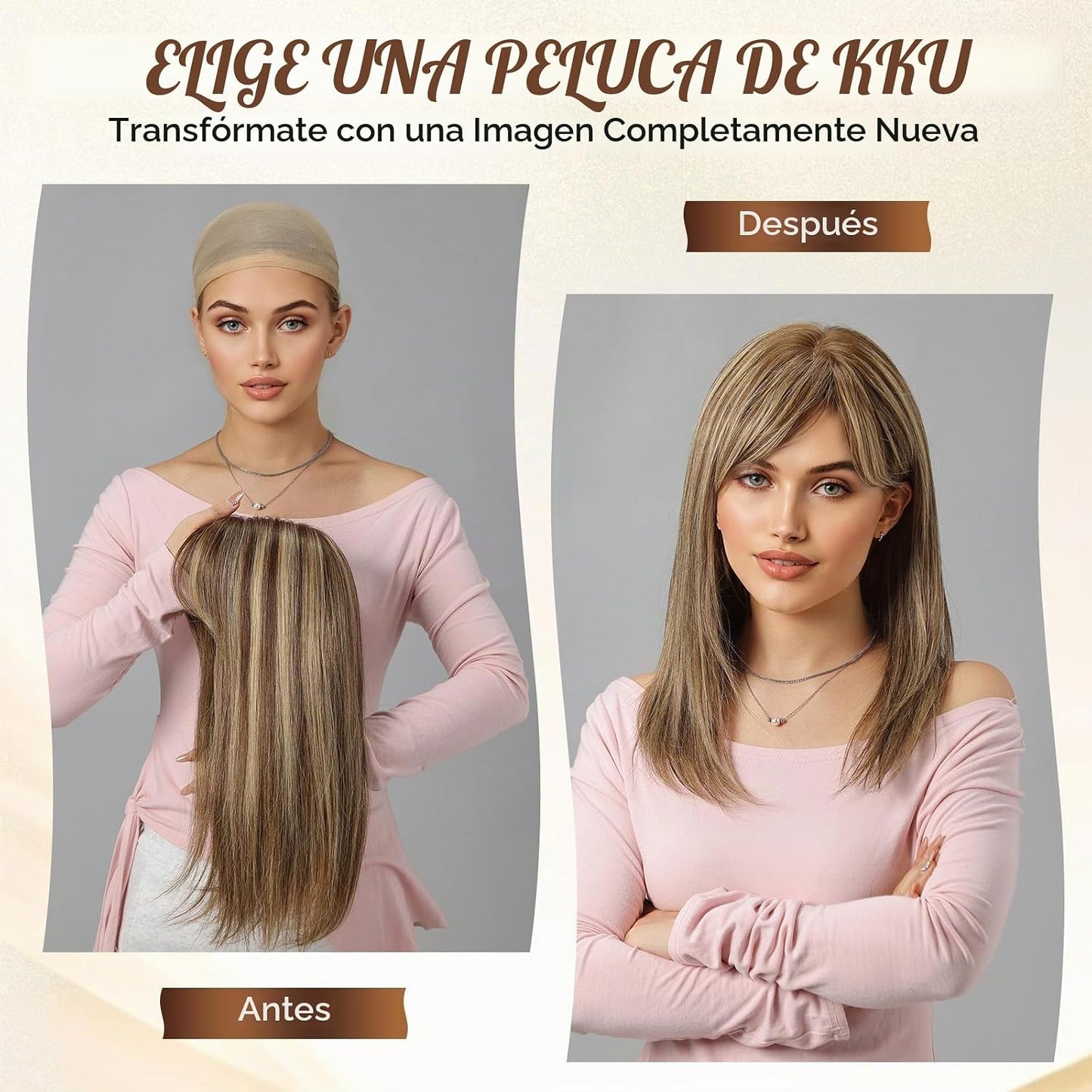 KKU Pelucas de cabello humano castaño oscuro de 16 pulgadas para mu...