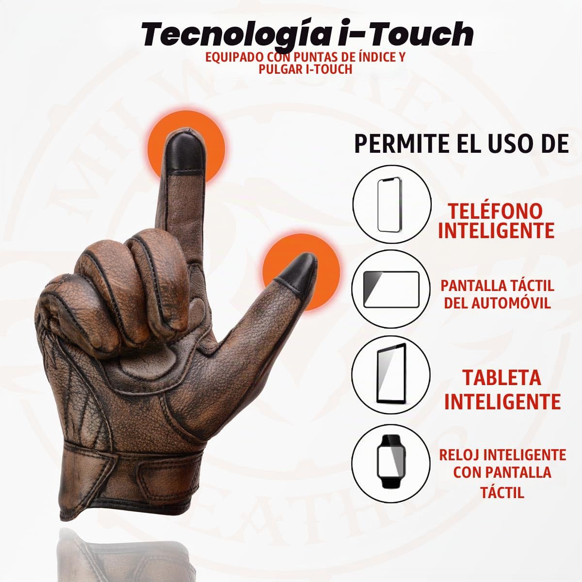Milwaukee Leather MG7514 - Guantes de piel marrón para hombre, comp...