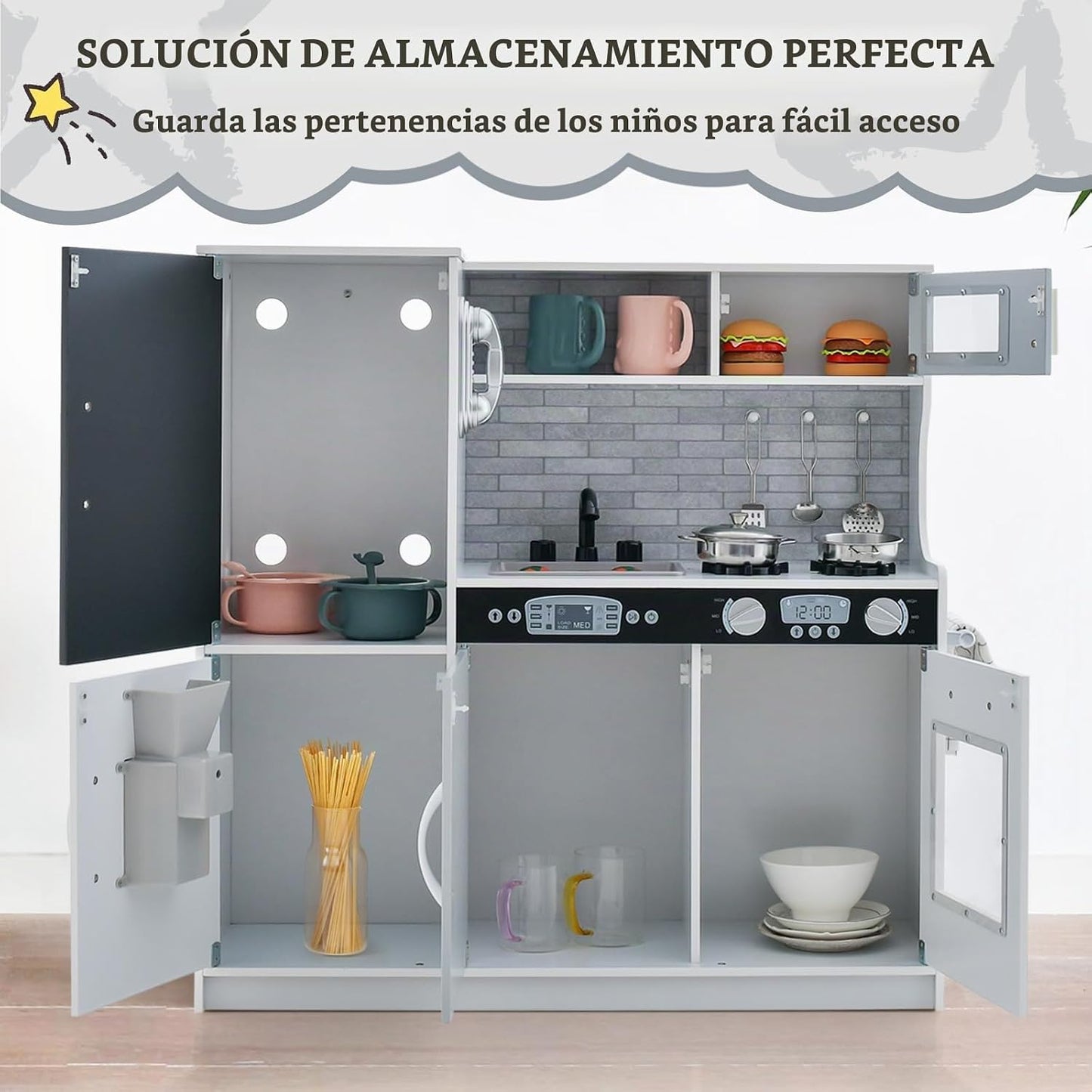Costzon Juego de Cocina para Niños, Set de Juguetes de Cocina de Ma...