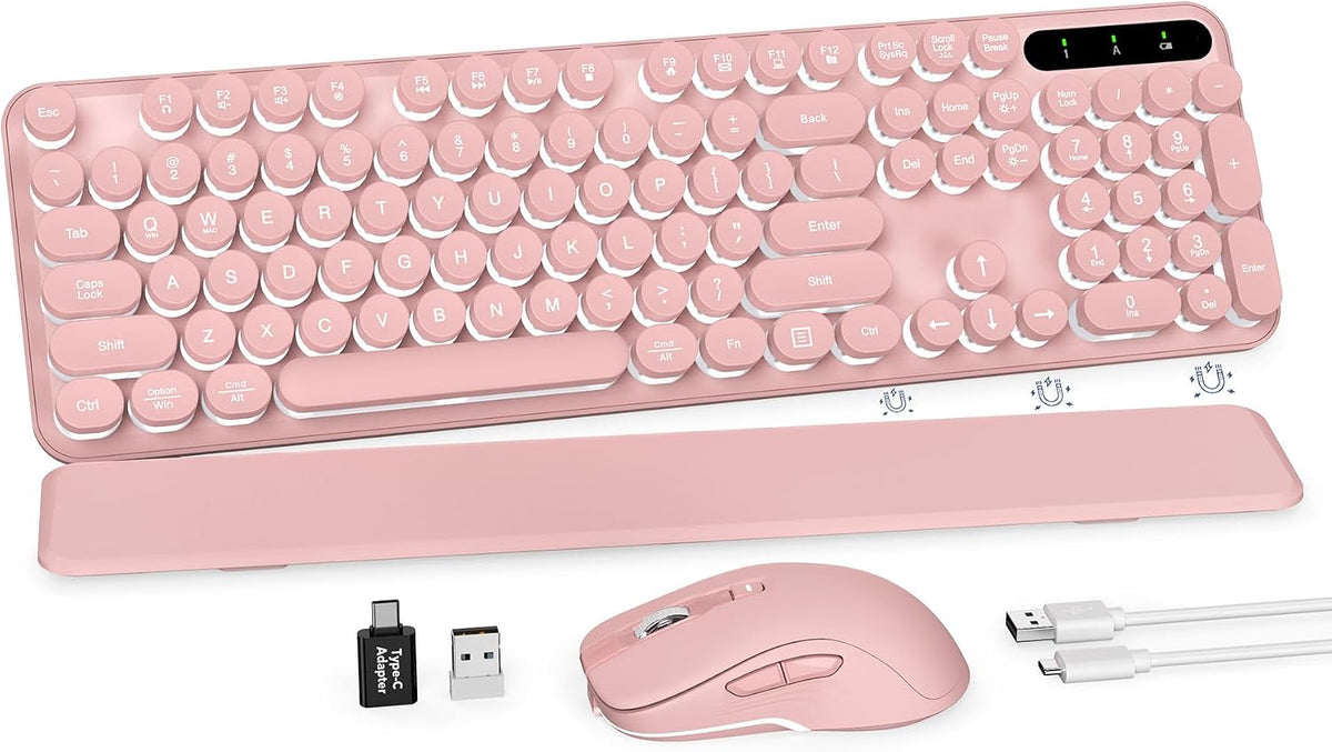 Combo de teclado y mouse inalámbricos, teclas redondas retroilumina...