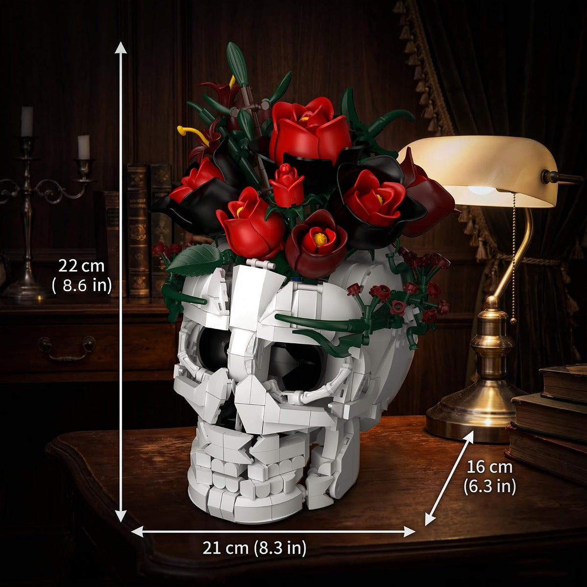 Juego de construcción de ramo de flores de calavera y rosas, decora...