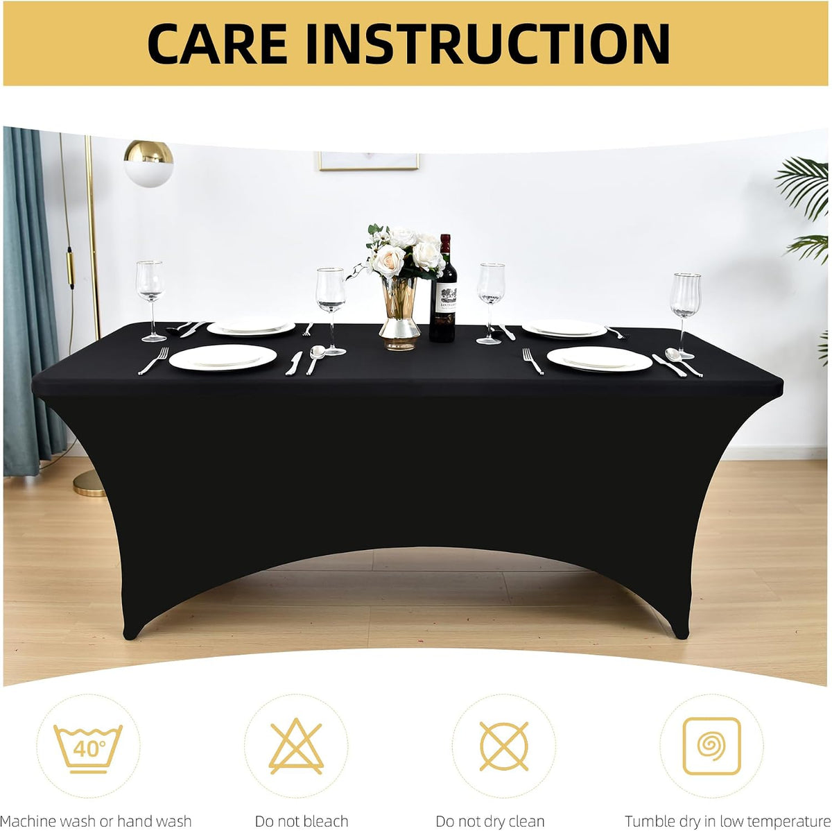 ZarzaaSik Paquete de 2 Cubiertas de Mesa de Spandex Negro de 6 pies...