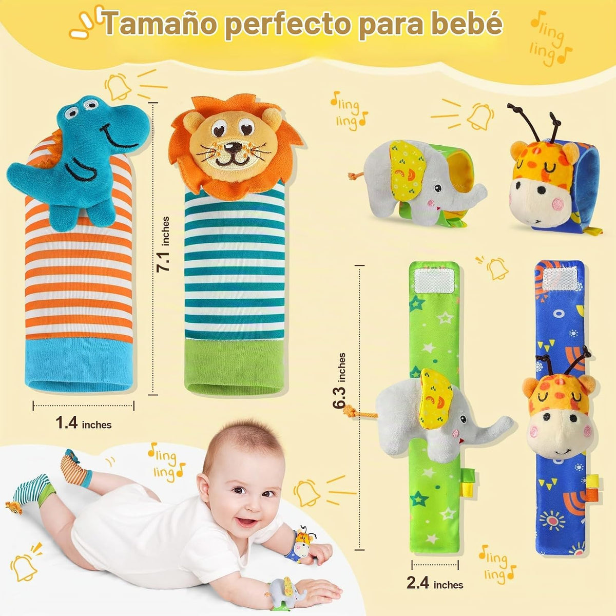 URMYWO Sonajeros de muñeca para bebé - Calcetines sonajero - Juego...