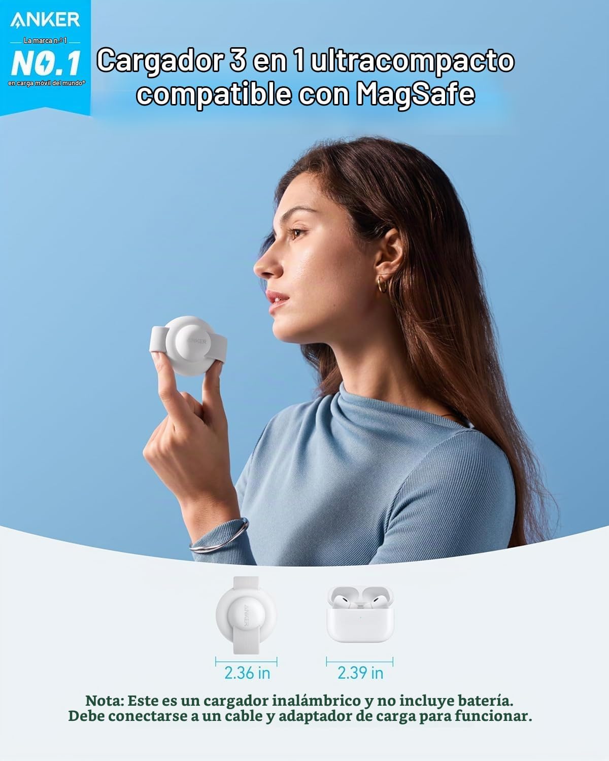 Anker MagGo UFO 3 en 1 MagSafe Compatible Qi2 15W Estación de carga...