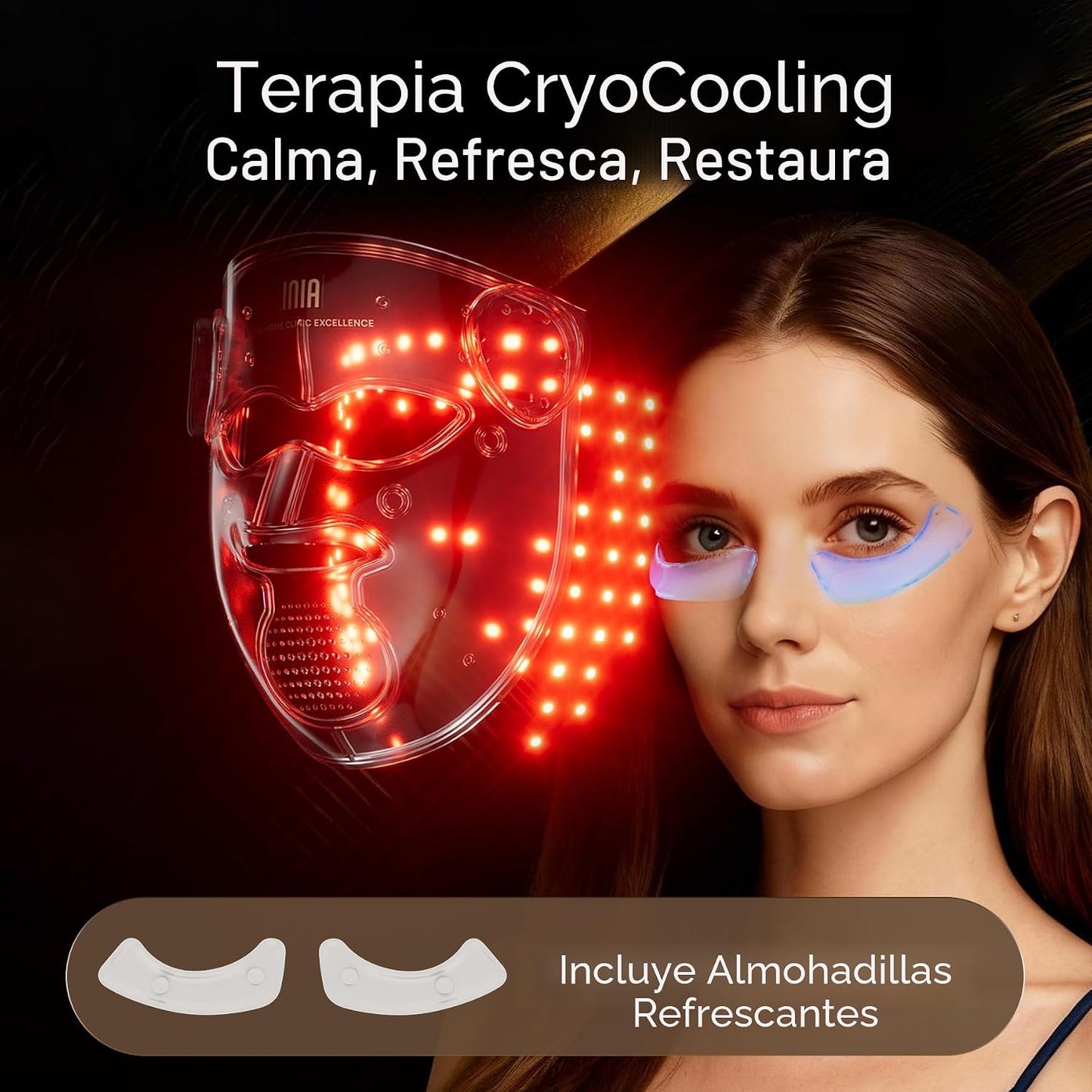 INIA Máscara inalámbrica de terapia de luz roja GLOW 4D para cara,...