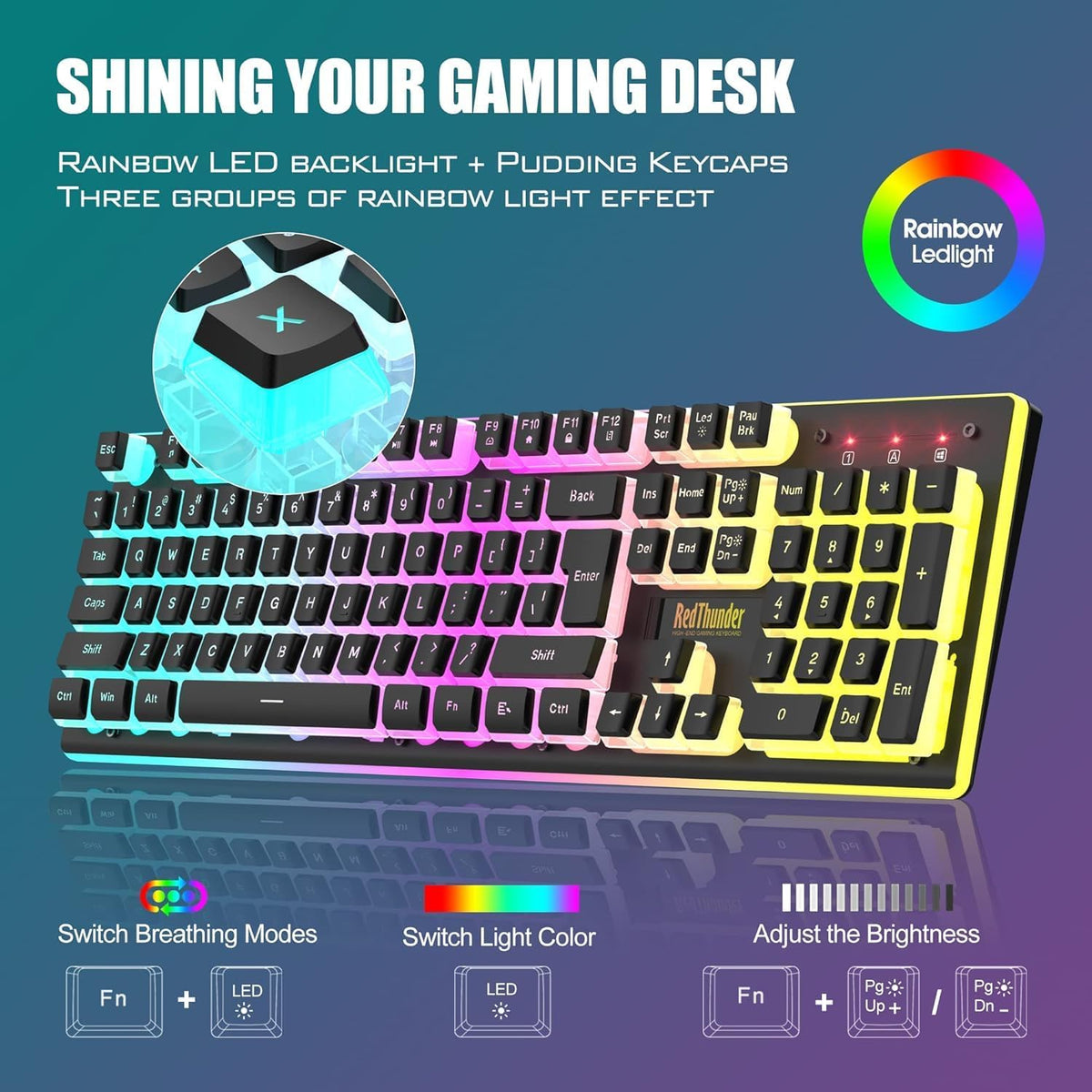 RedThunder K10 - Combo de teclado y ratón inalámbricos para juegos,...