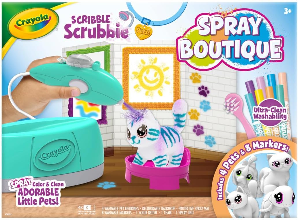 Crayola Scribble Scrubbie Pets Spray Boutique, juego de arte con ae...