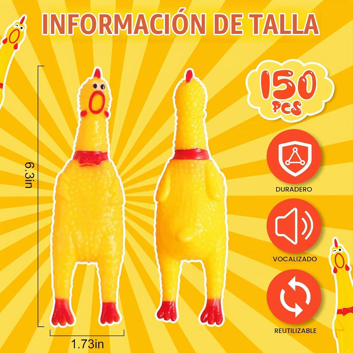 Libima - 150 pollos de goma a granel, pollo chirriante de 6.3 pulga...