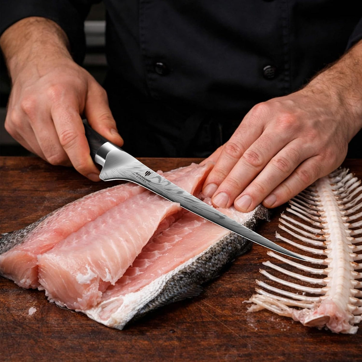 Cuchillo para filete SANMEIHO de 7 pulgadas, cuchillo para deshuesa...