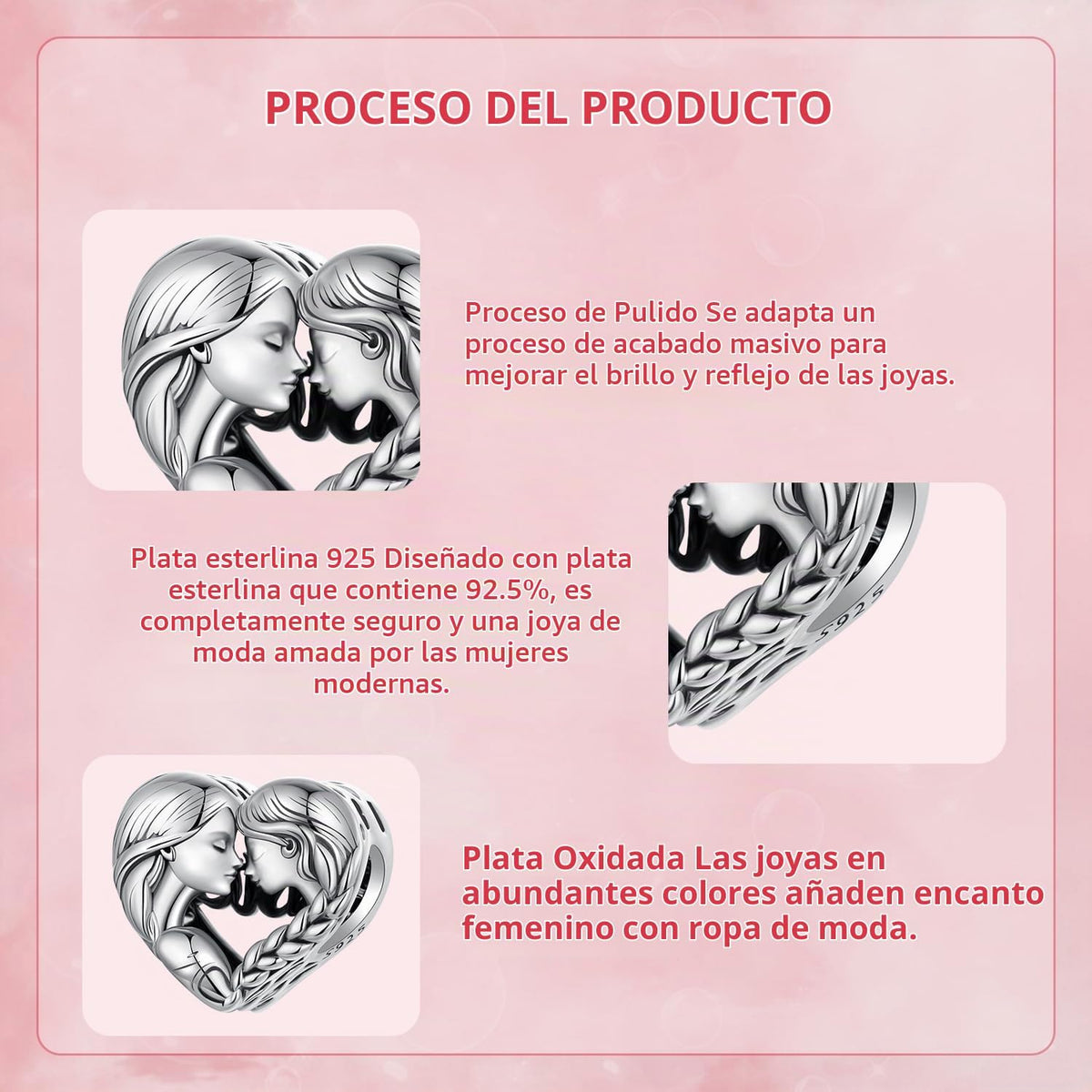 MUNDELL Abalorio con forma de corazón de mamá chapado en oro blanco...