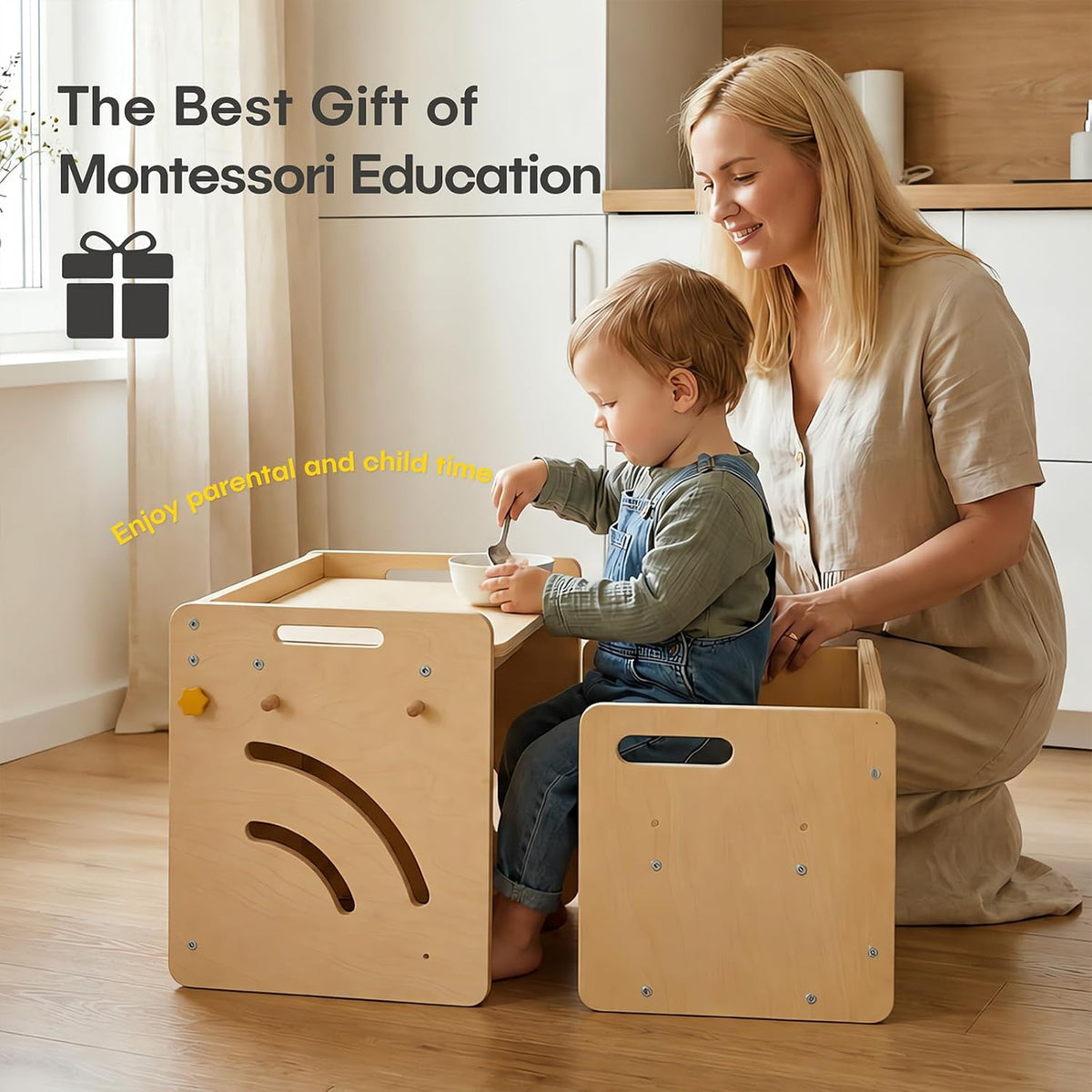 Montessori - Juego de mesa y silla \u2013 Mesa de destete ajustable...