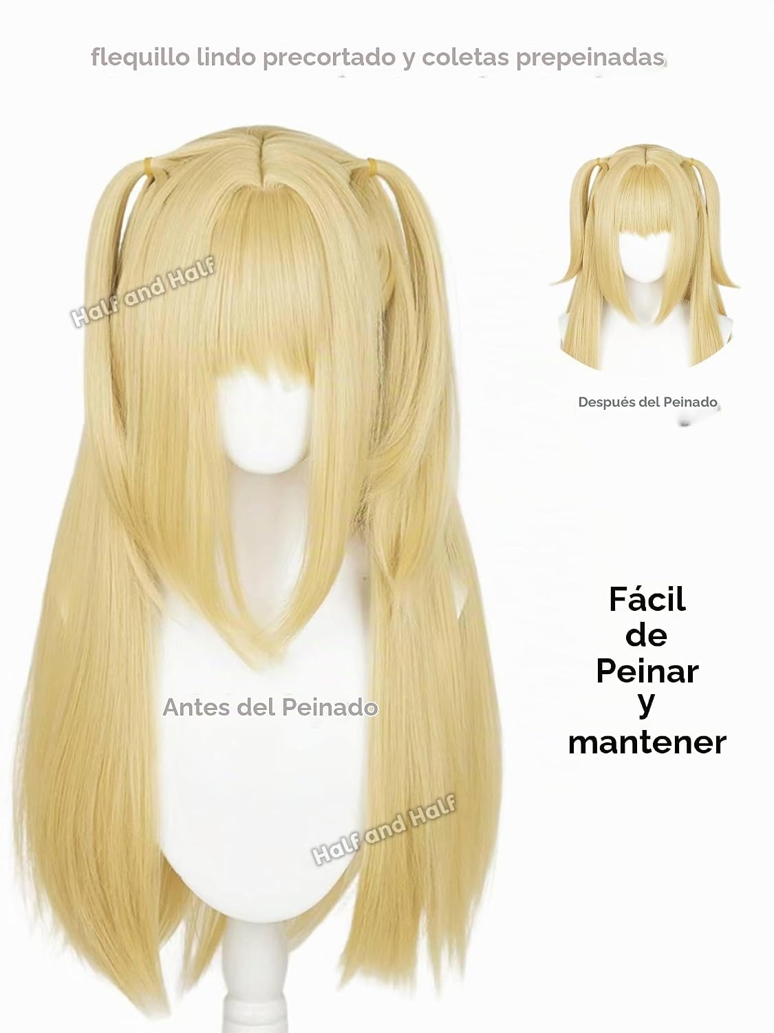 MisaAmane - Peluca larga para cosplay, peluca rubia de anime con fl...