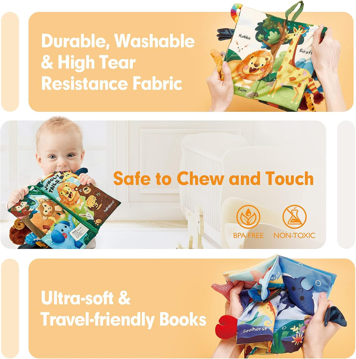 hahaland Libros para bebés de 0 a 6 meses, juguete sensorial de alt...