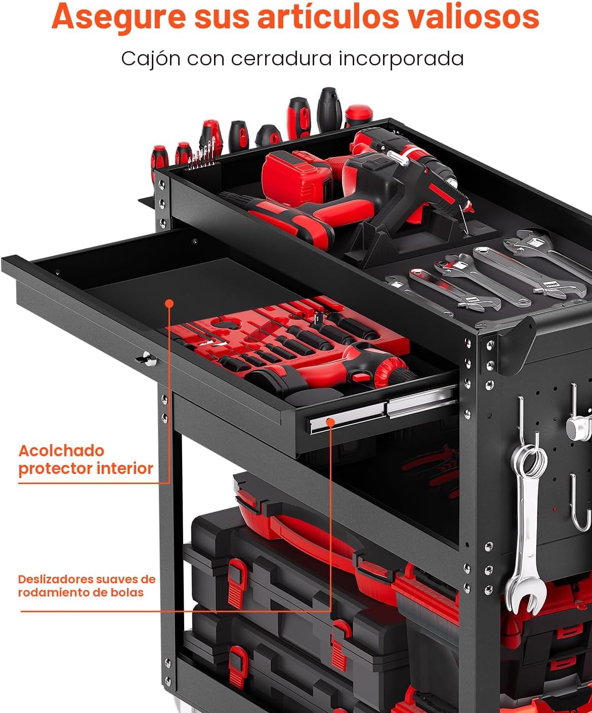 VEVOR Carro de herramientas de 4 niveles con ruedas, capacidad de c...
