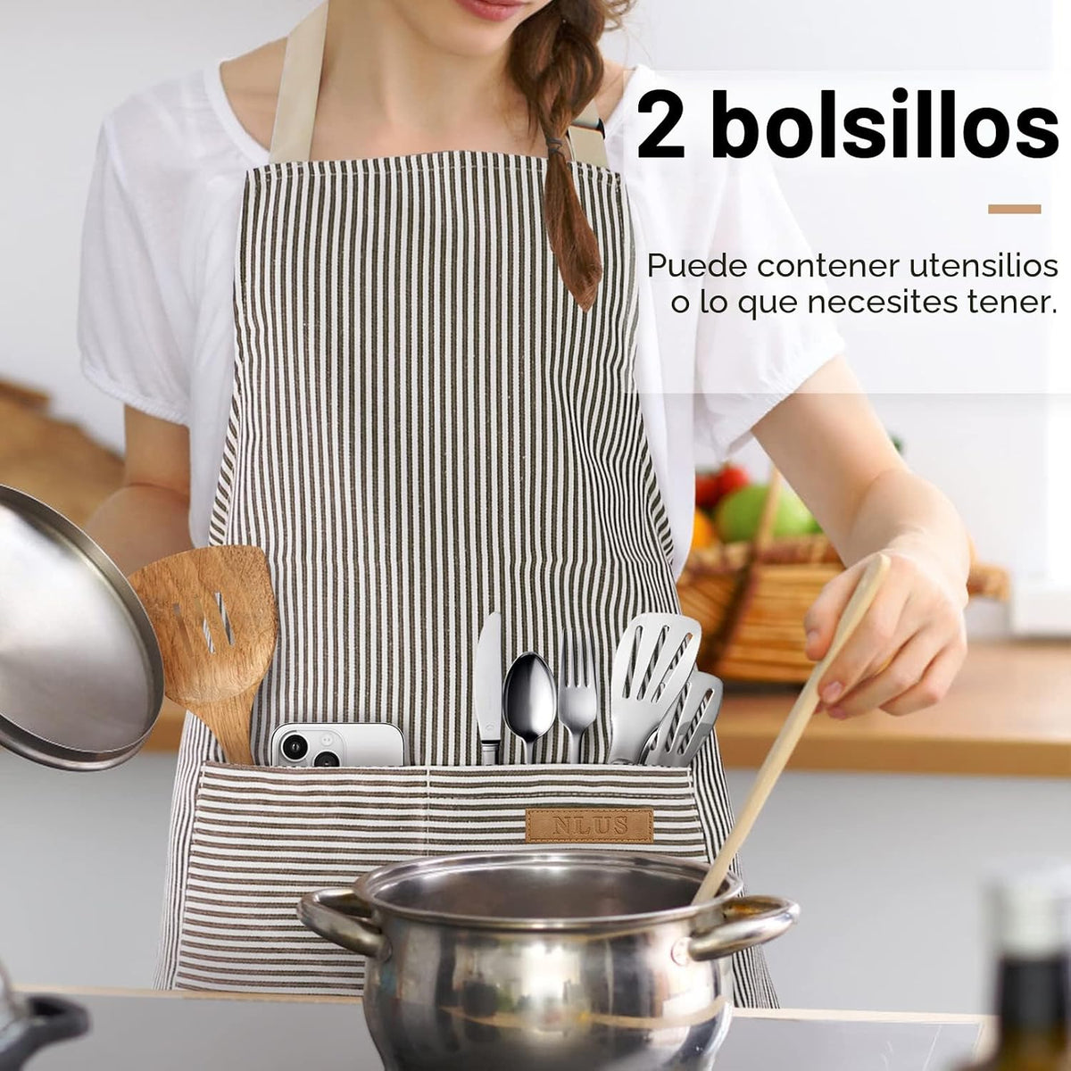 NLUS Paquete de 2 delantales de cocina de cocina, delantal de chef...