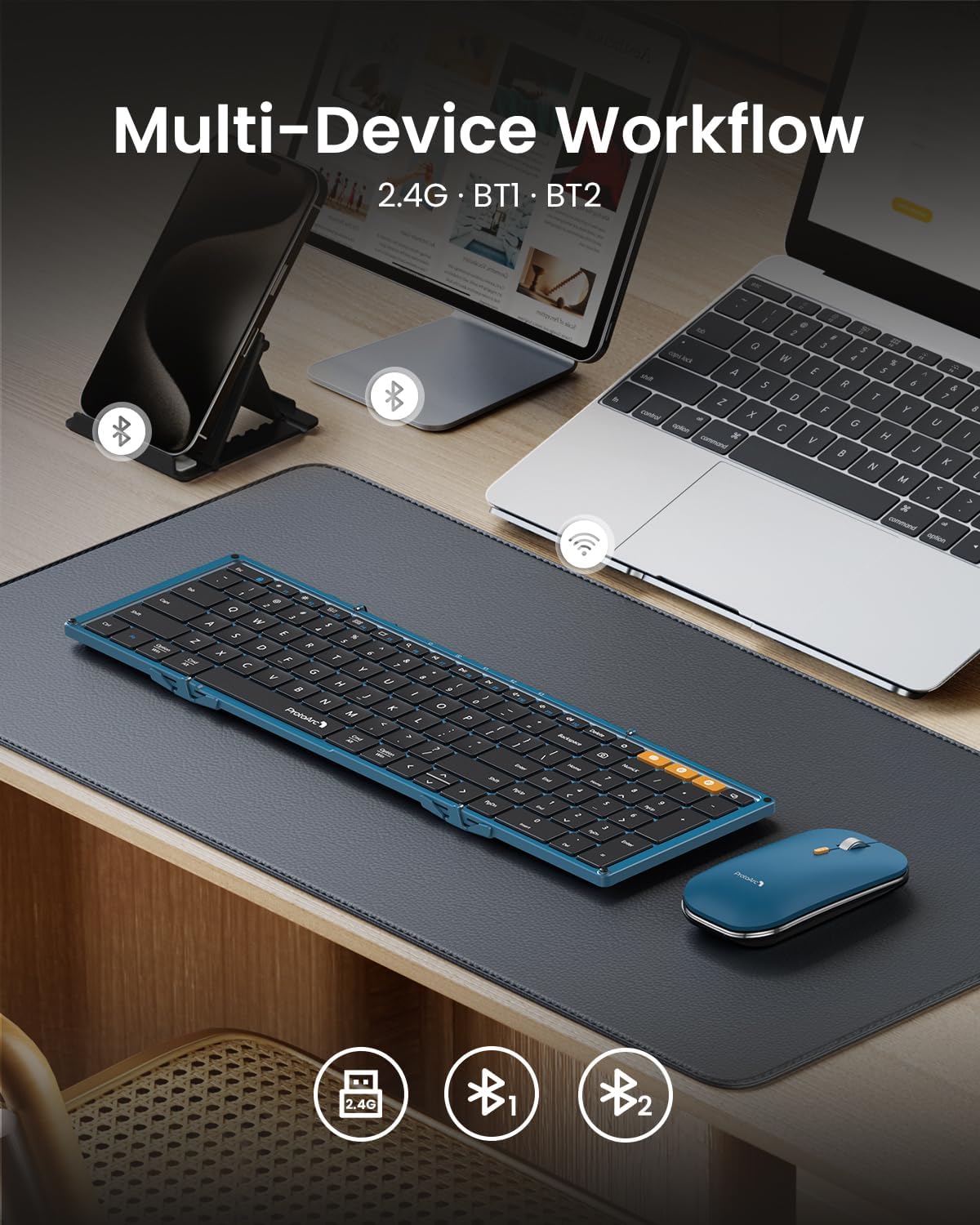 ProtoArc XKM01 - Teclado y mouse plegables, combo de mouse inalámbr...