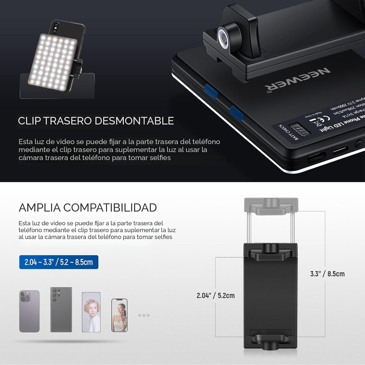 NEEWER Basics NL-60AI - Luz para selfie para teléfono con clip fron...