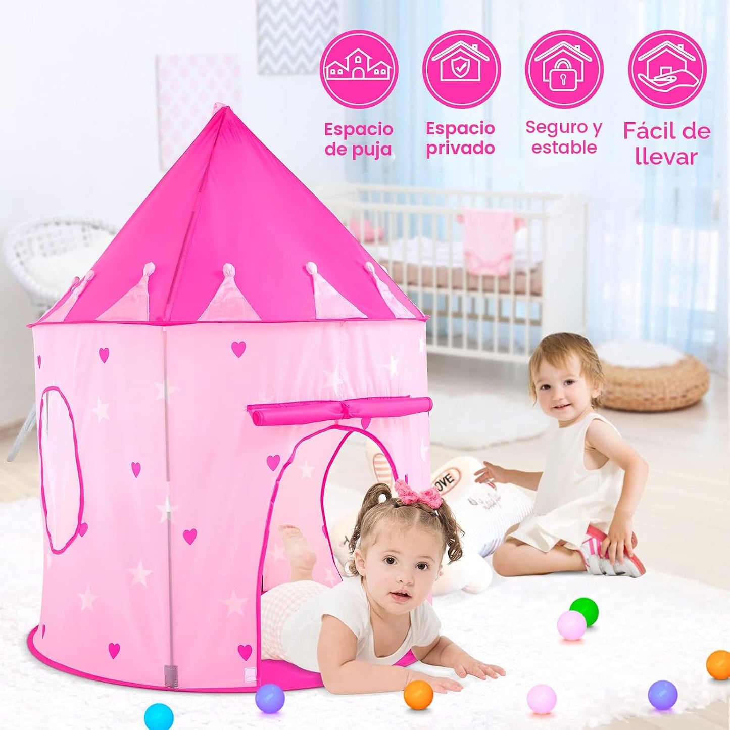 PigPigPen Tienda de campaña de 3 piezas para niñas con hoyo de bola...