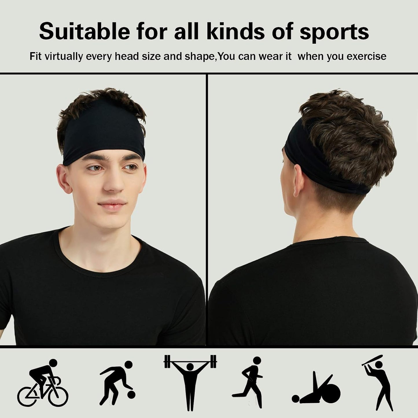 Pilamor Diademas deportivas para hombres (paquete de 5), diadema de...