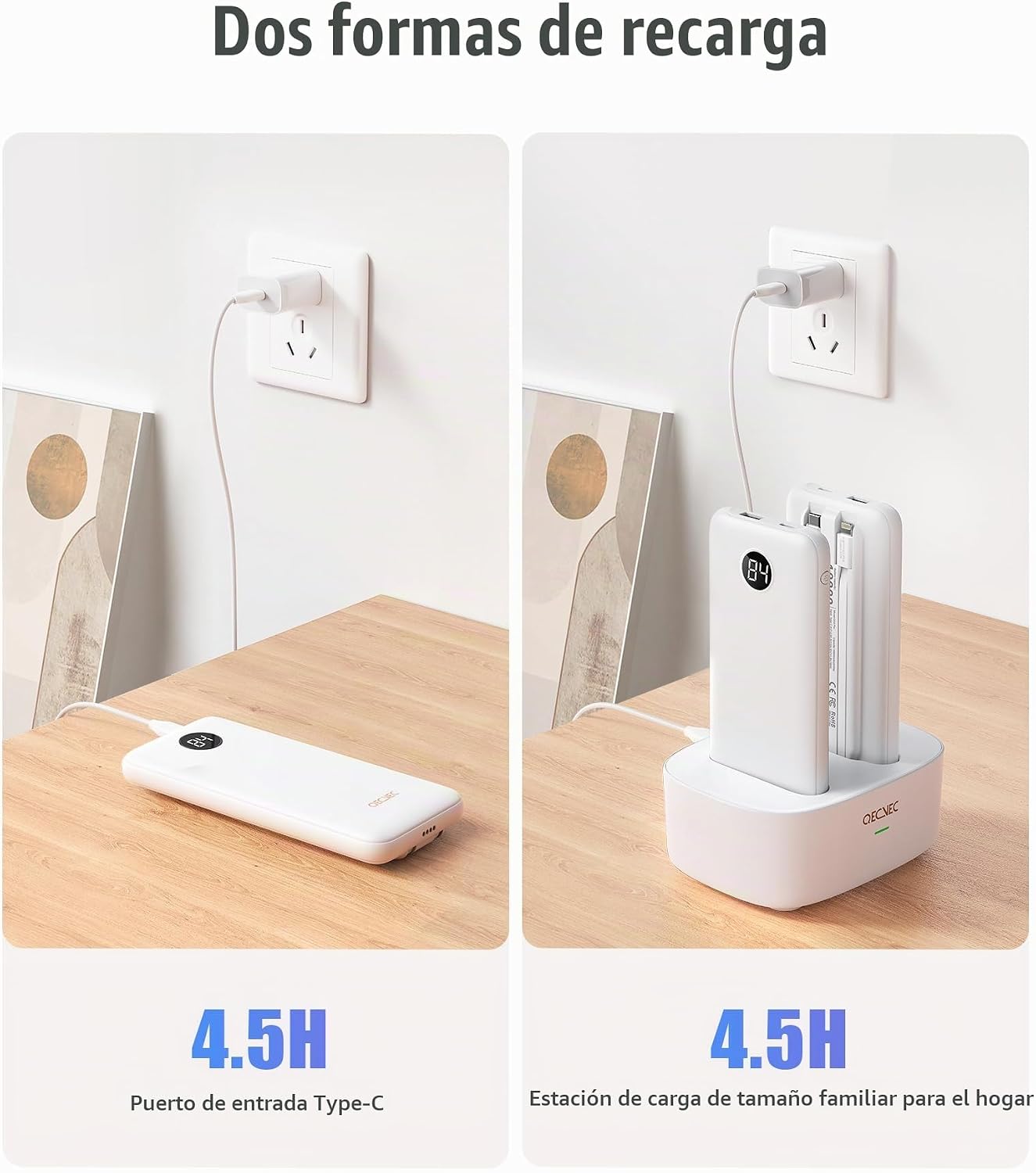 Qecvec Cargador portátil de 10000 mAh, paquete de 2 baterías portát...